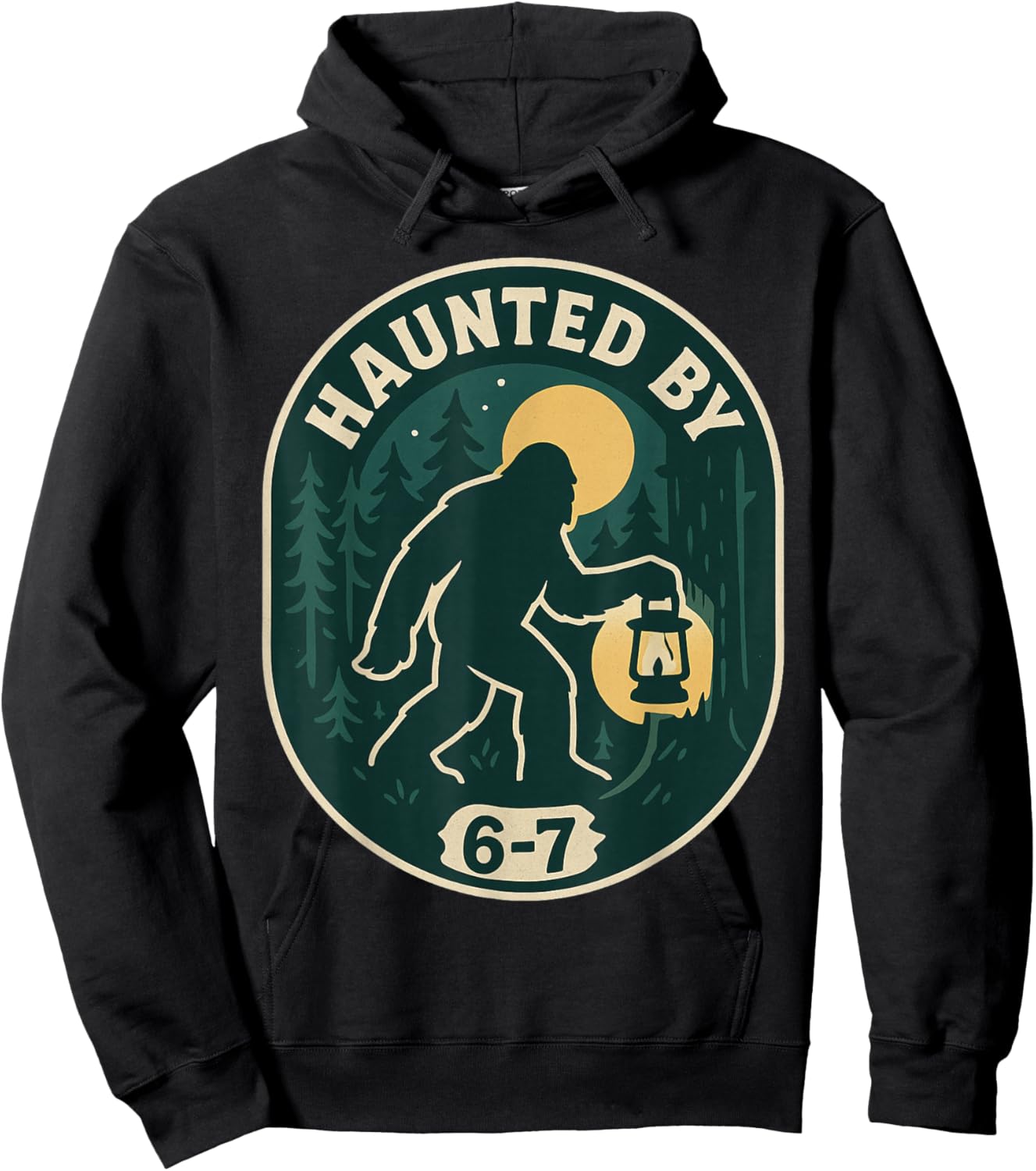 Haunted by 6-7 Bigfoot Lantern Halloween Badge Hoodie - Hoodie | Black