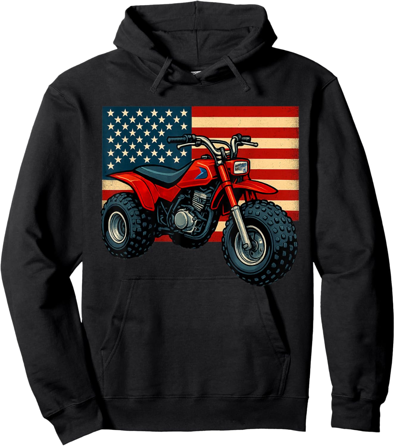 Vintage American Flag 3 Wheeler ATV, ATC Hoodie - Hoodie | Black