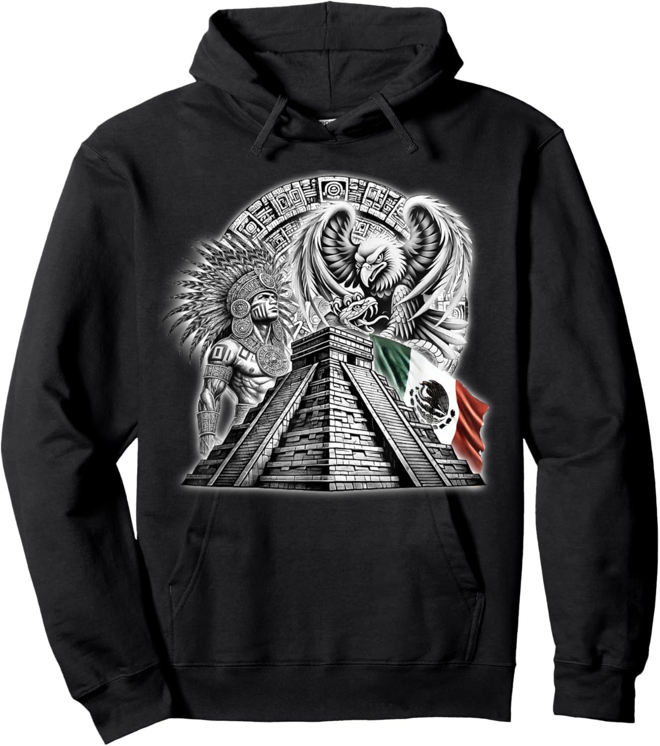 Aztec Warrior Calendar Mexico Mexican Flag Mayan Azteca Hoodie - Hoodie | Black