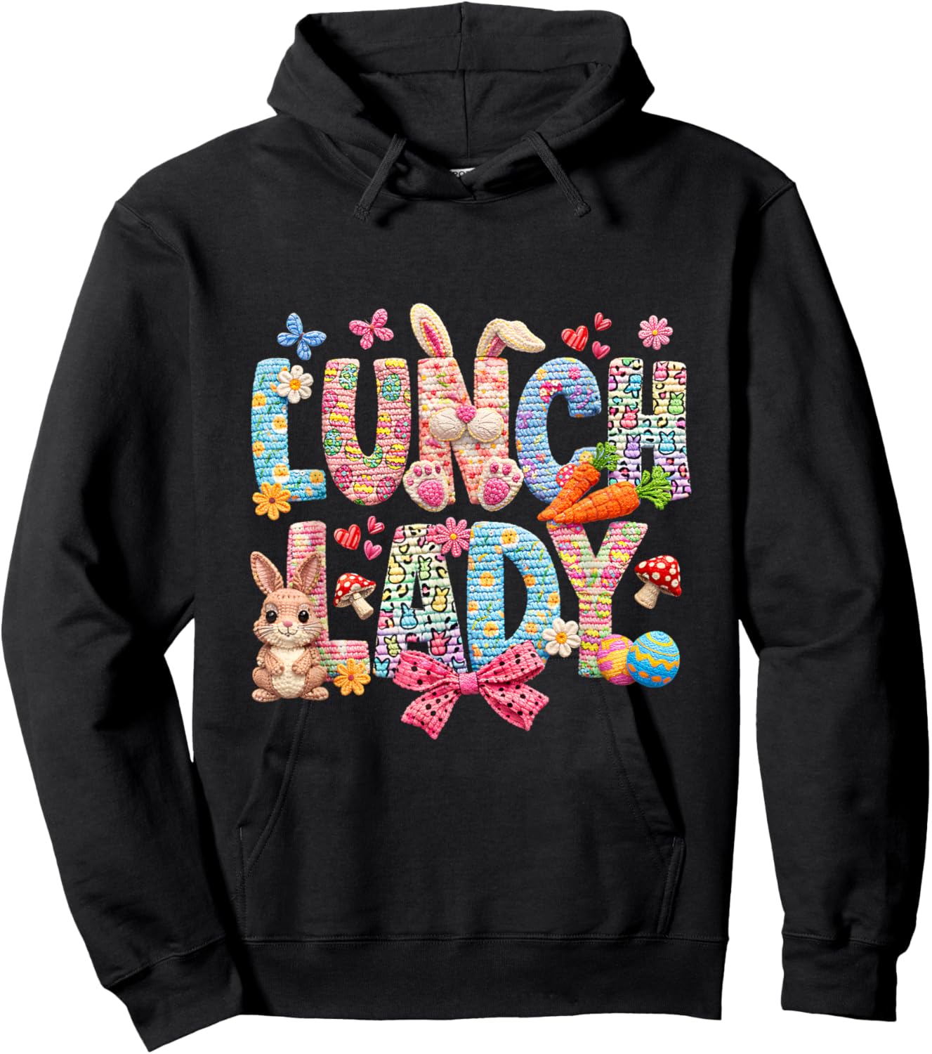 Funny Bunny Easter Day Lunch Lady Crew Hoodie - Hoodie | Black