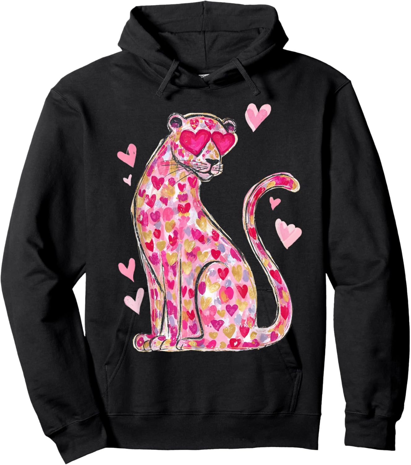 Valentine Leopard Cat Cheetah Pink Heart Retro Vintage Hoodie - Hoodie | Black