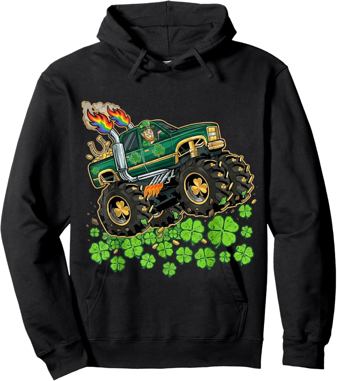 St Patricks Day Toddler Kids Leprechaun Monster Truck Paddys Hoodie - Hoodie | Black