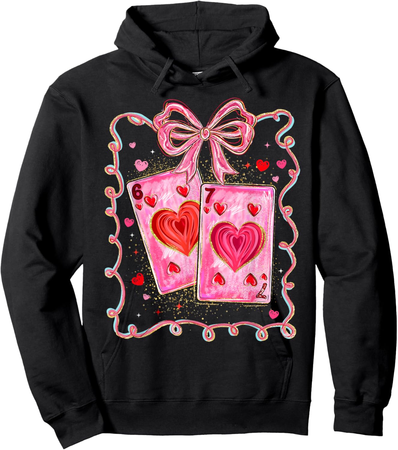 Valentine Funny 67 Meme Playing Cards Coquette Bow Women Kid Hoodie - Hoodie | Black