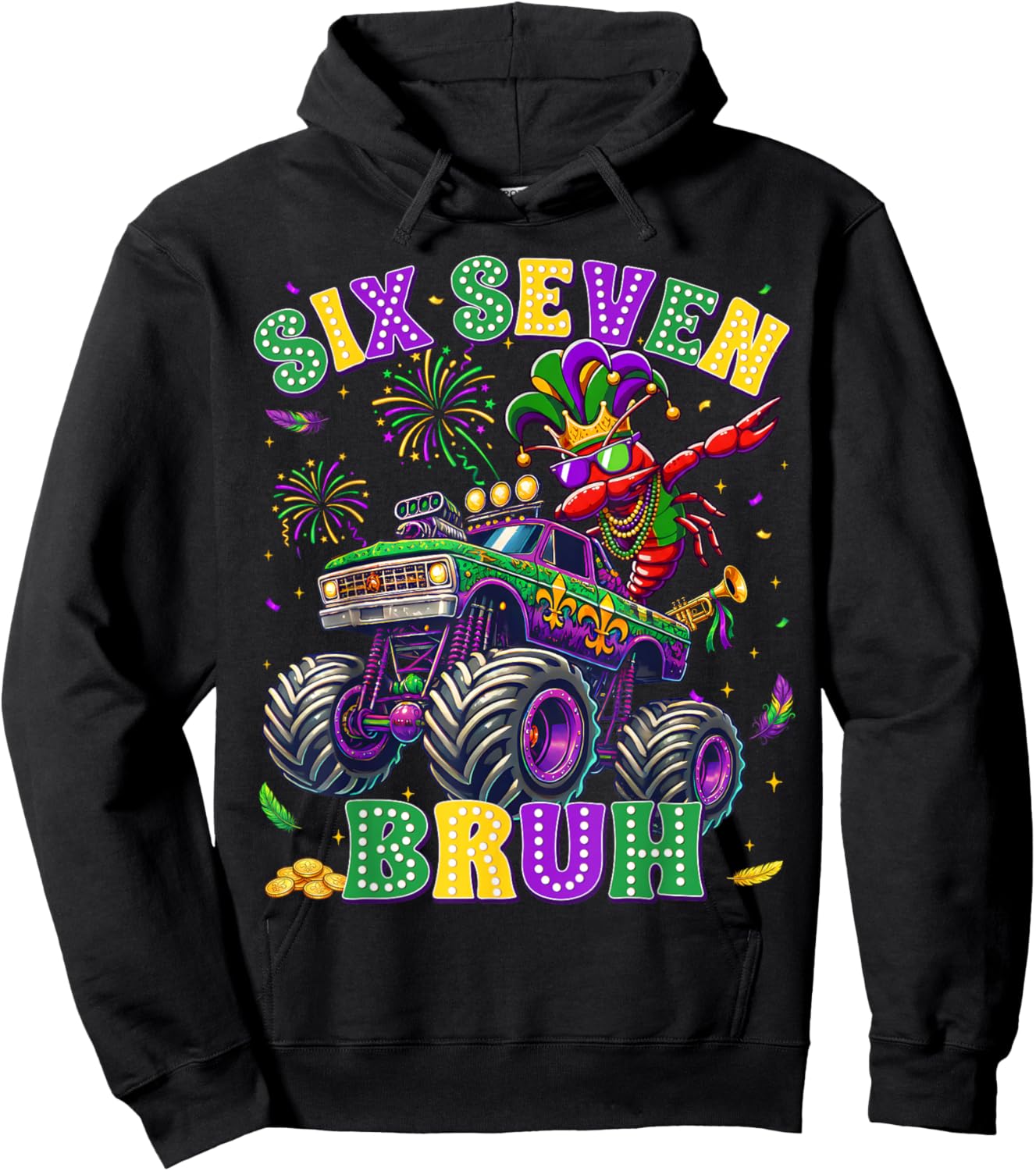 Mardi Gras Crawfish Monster Truck 67 Six Seven Boy Toddler Hoodie - Hoodie | Black