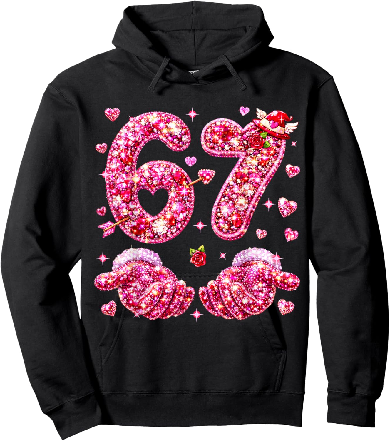 67 Valentine Six Seven Meme Hearts 6 7 Women Kid Valentines Hoodie - Hoodie | Black