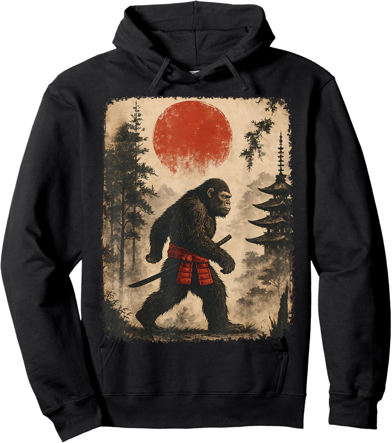 Samurai Bigfoot Japanese Graphic Funny Sasquatch Hoodie - Hoodie | Black