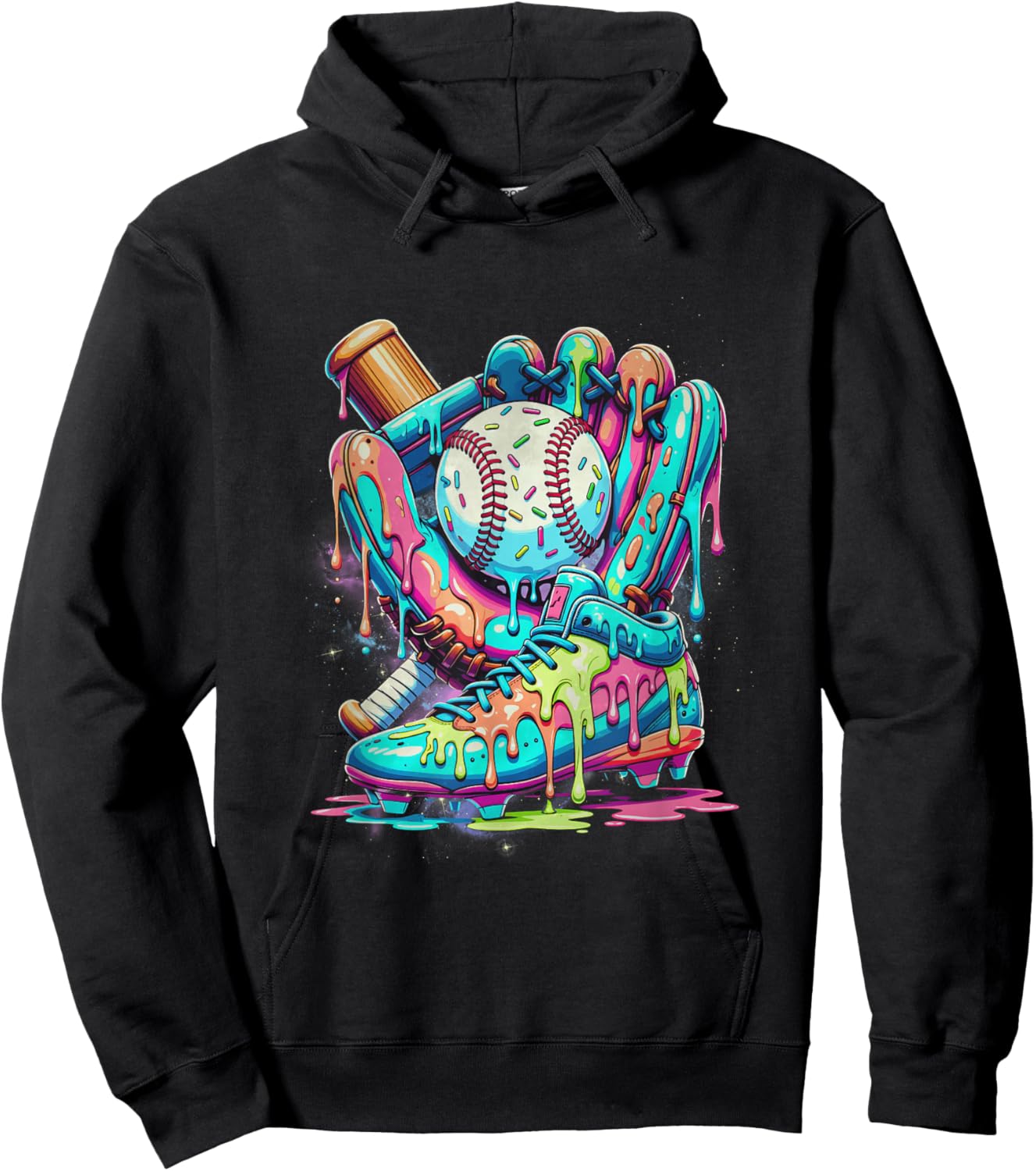 Ice Cream Dripping Baseball Drip Boys Graphic Baseball Drip Hoodie - Hoodie | Black
