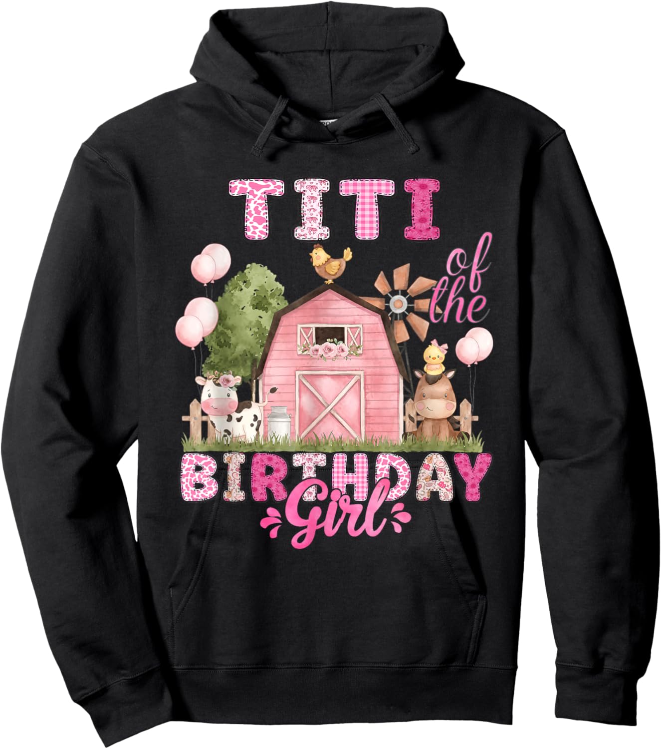 Titi of The Birthday Girl 1St Bday Cow Farm Family Hoodie - Hoodie | Black