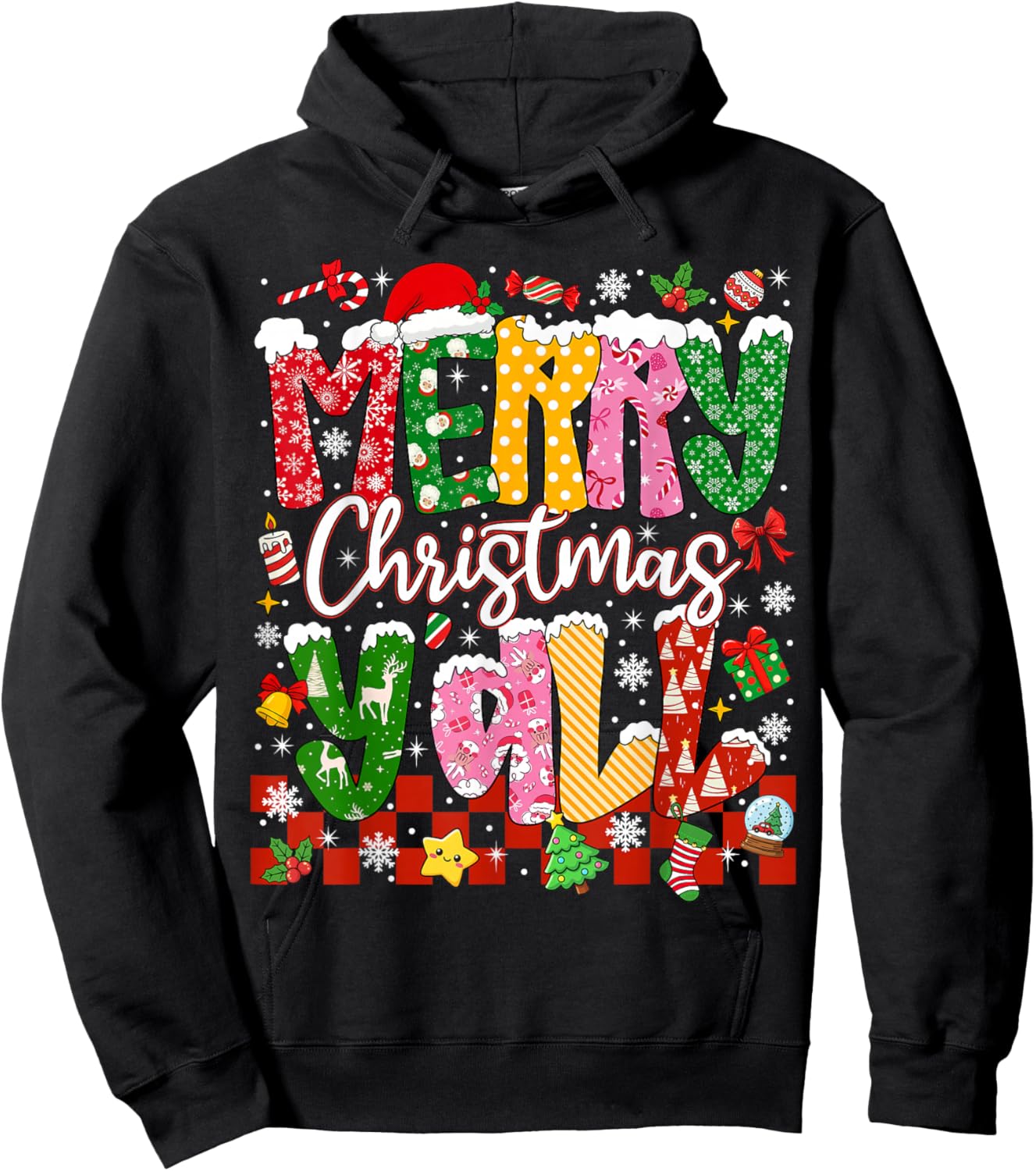 Merry Christmas Y'all Xmas Holiday Men Women Family Matching Hoodie - Hoodie | Black