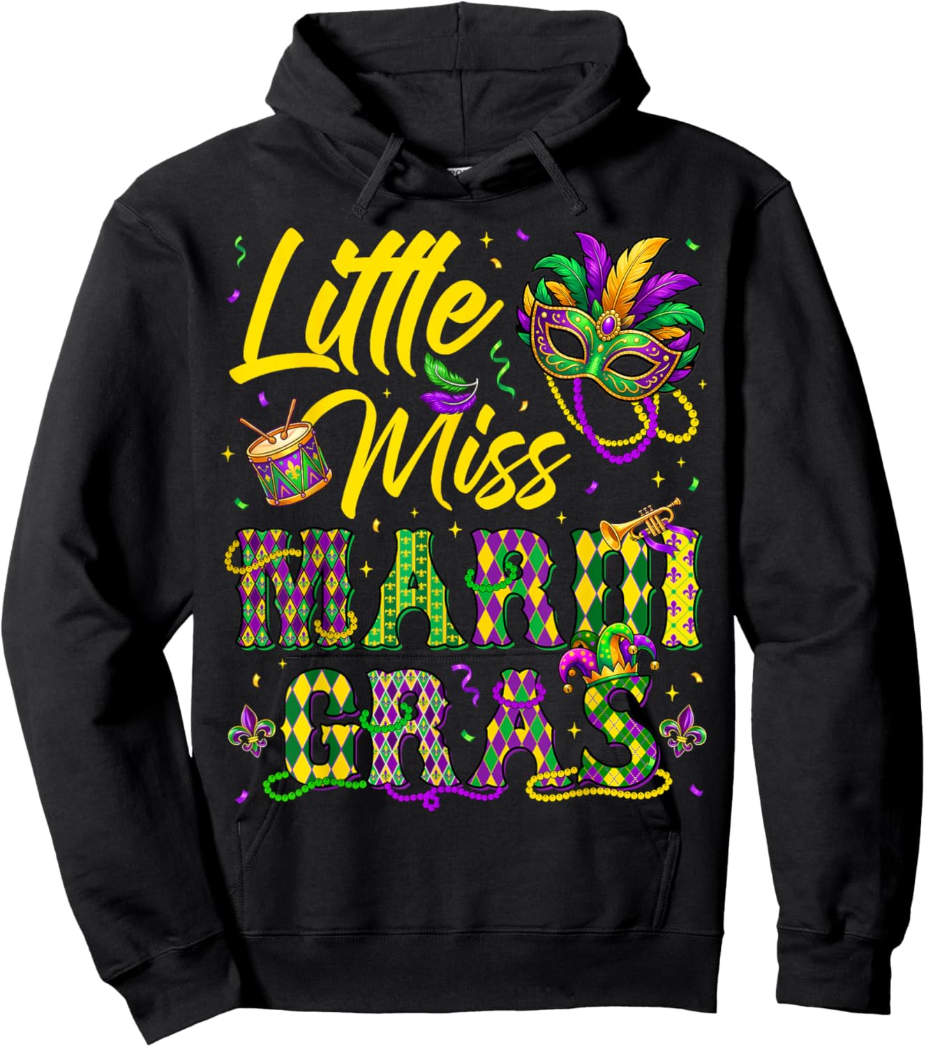 Miss Mardi Gras Mask Bead Girl Kid Toddler Carnival Costume Hoodie - Hoodie | Black