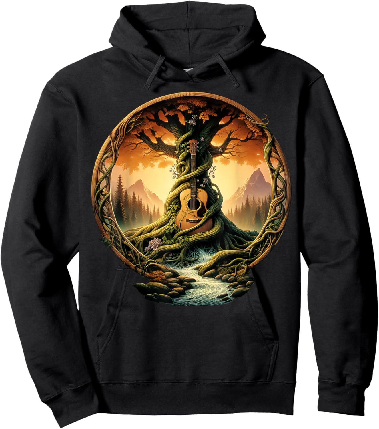 Tree of Life Acoustic Guitar by The Lake Music Lover Hoodie - Hoodie | Black