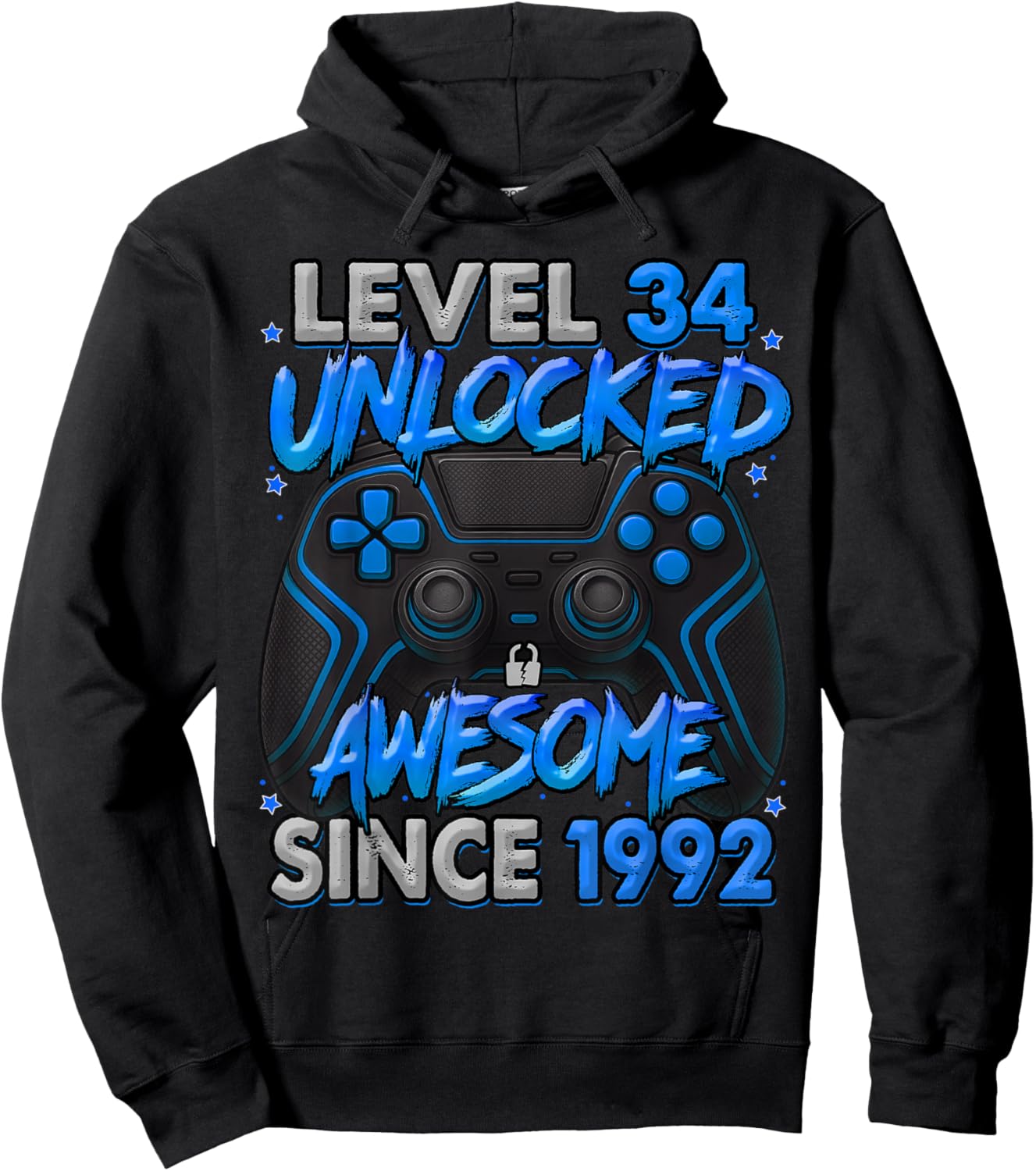 Level 34 Unlocked Awesome Since 1992 34th Birthday Gaming Hoodie - Hoodie | Black