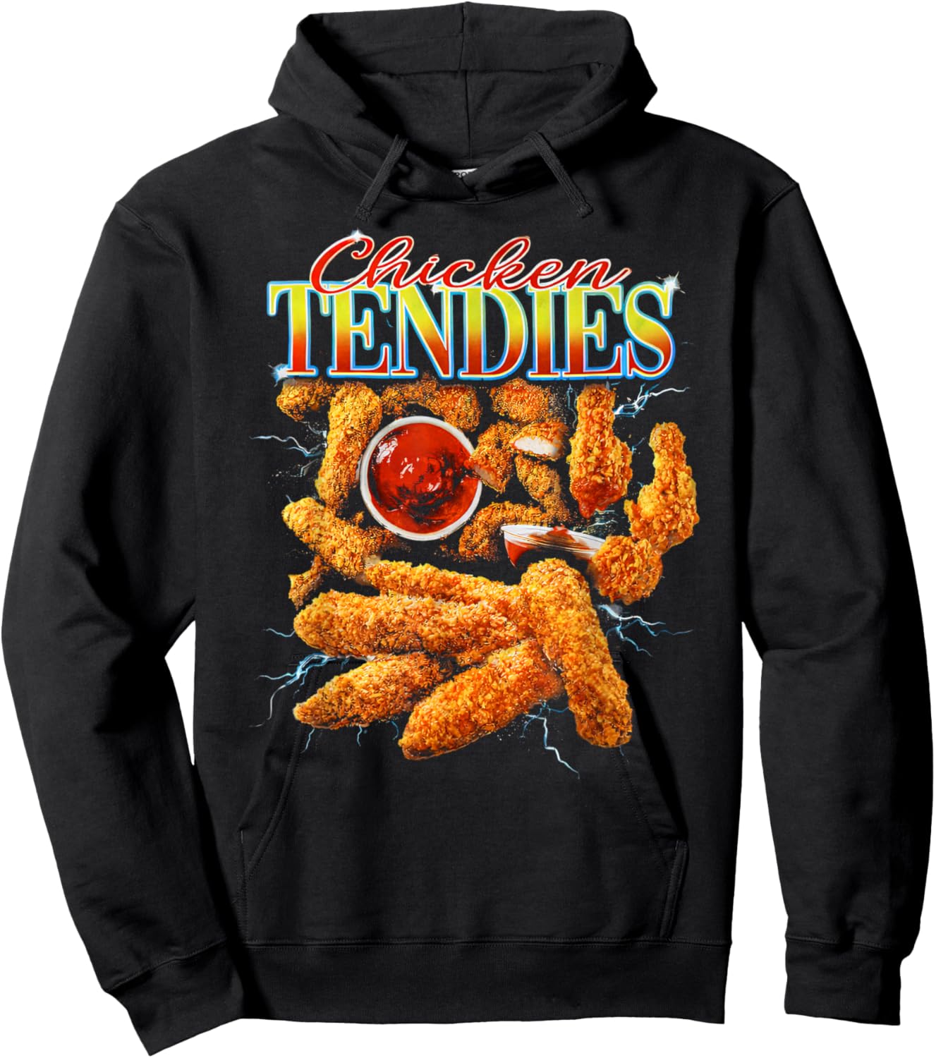 Vintage Chicken Tendies Bootleg Rap Retro 90s Junk Food Hoodie - Hoodie | Black