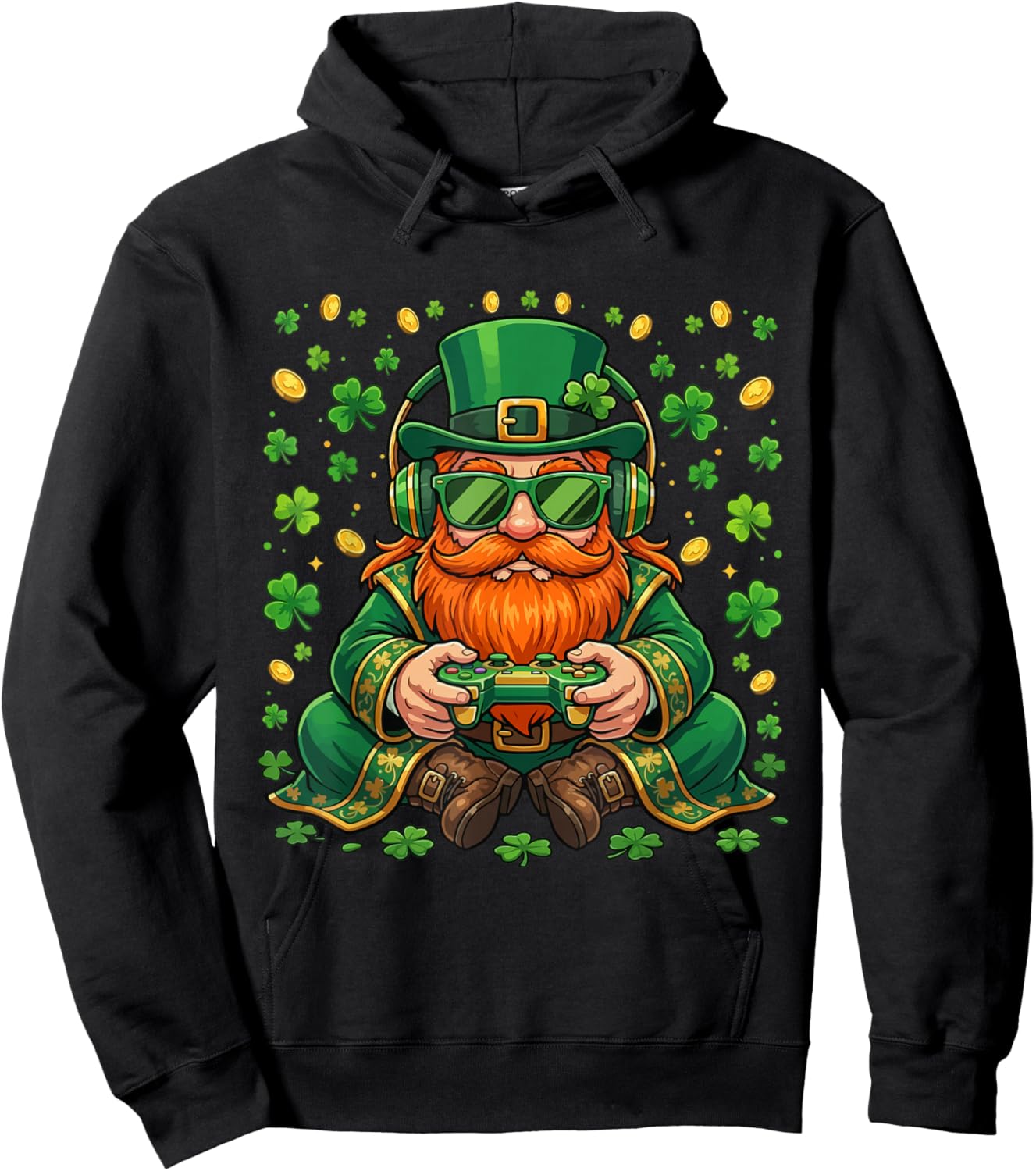 Video Game Leprechaun St Patricks Day Gamer Kids Boys Gaming Hoodie - Hoodie | Black