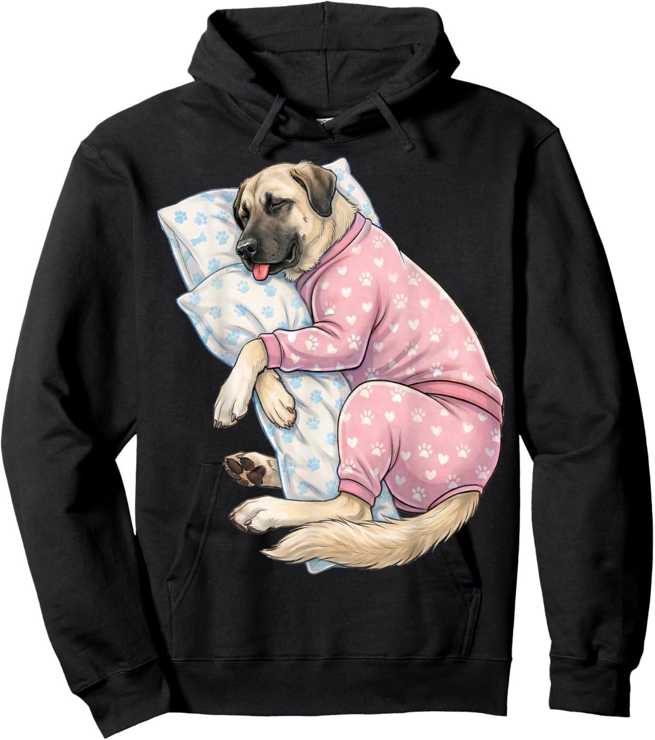 Cute Anatolian Shepherd Dog Sleeping in Pajamas Bedtime Art Hoodie - Hoodie | Black