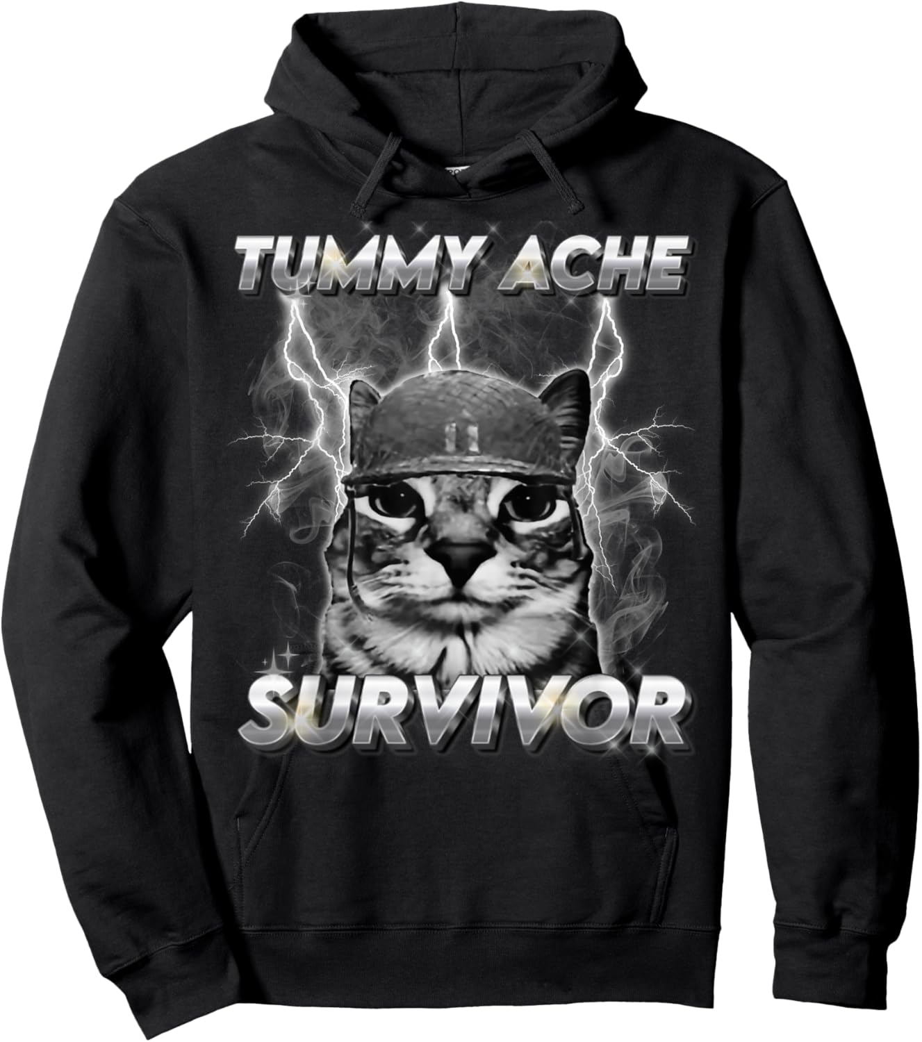 Funny Cat Meme I Survived Today's Tummy Ache Hoodie - Hoodie | Black
