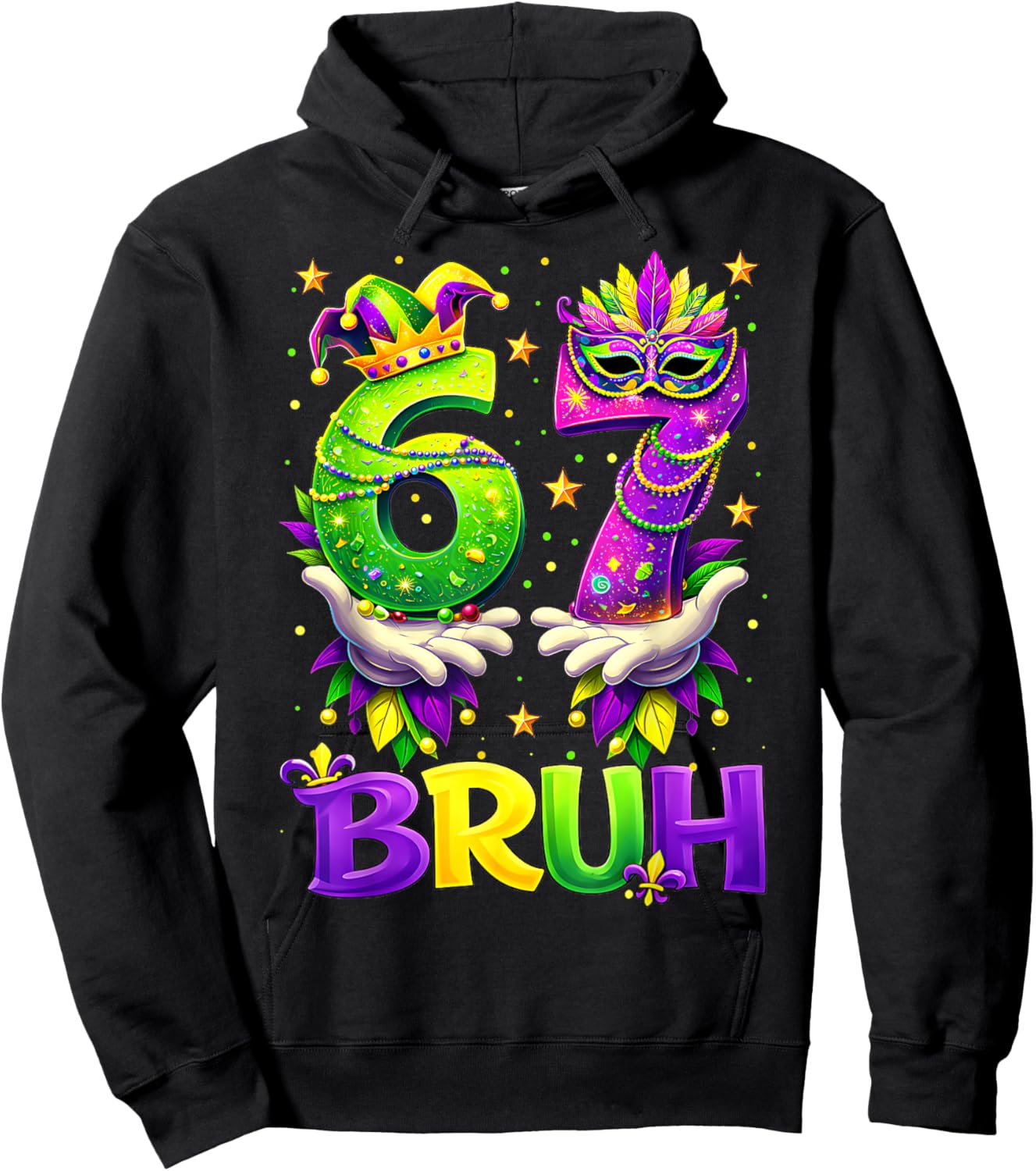 Bruh 67 Six Seven 6 7 Meme Funny Mardi Gras Boy Girl Kids Hoodie - Hoodie | Black
