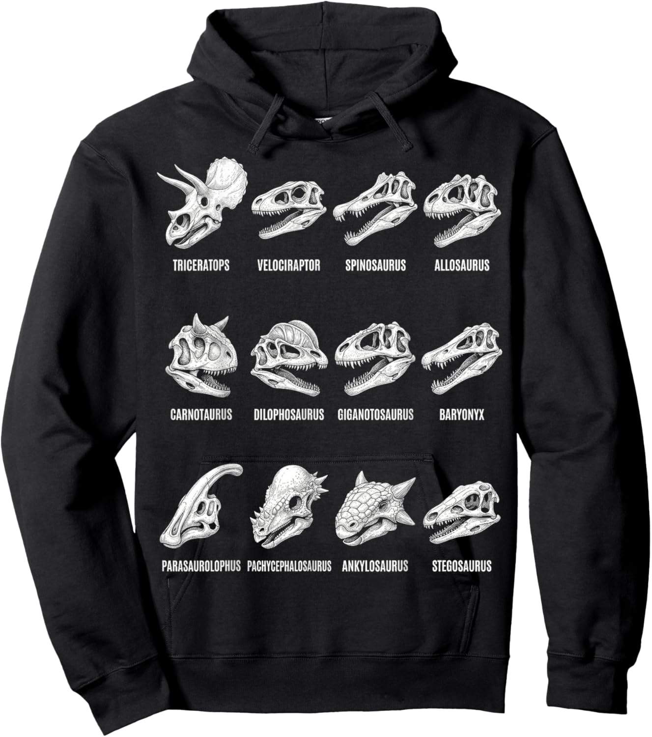 Dinosaur Skull Types Paleontology Fossil Anatomy Chart Hoodie - Hoodie | Black