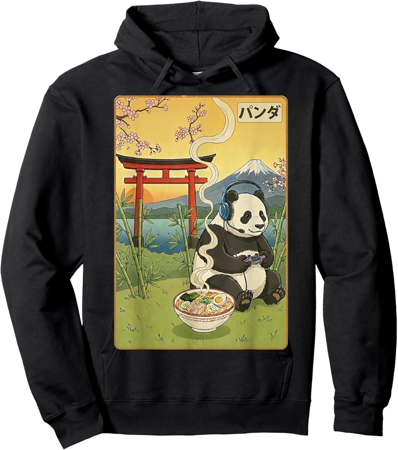 Kawaii Japanese Anime Panda Ramen Retro Gaming Hoodie - Hoodie | Black