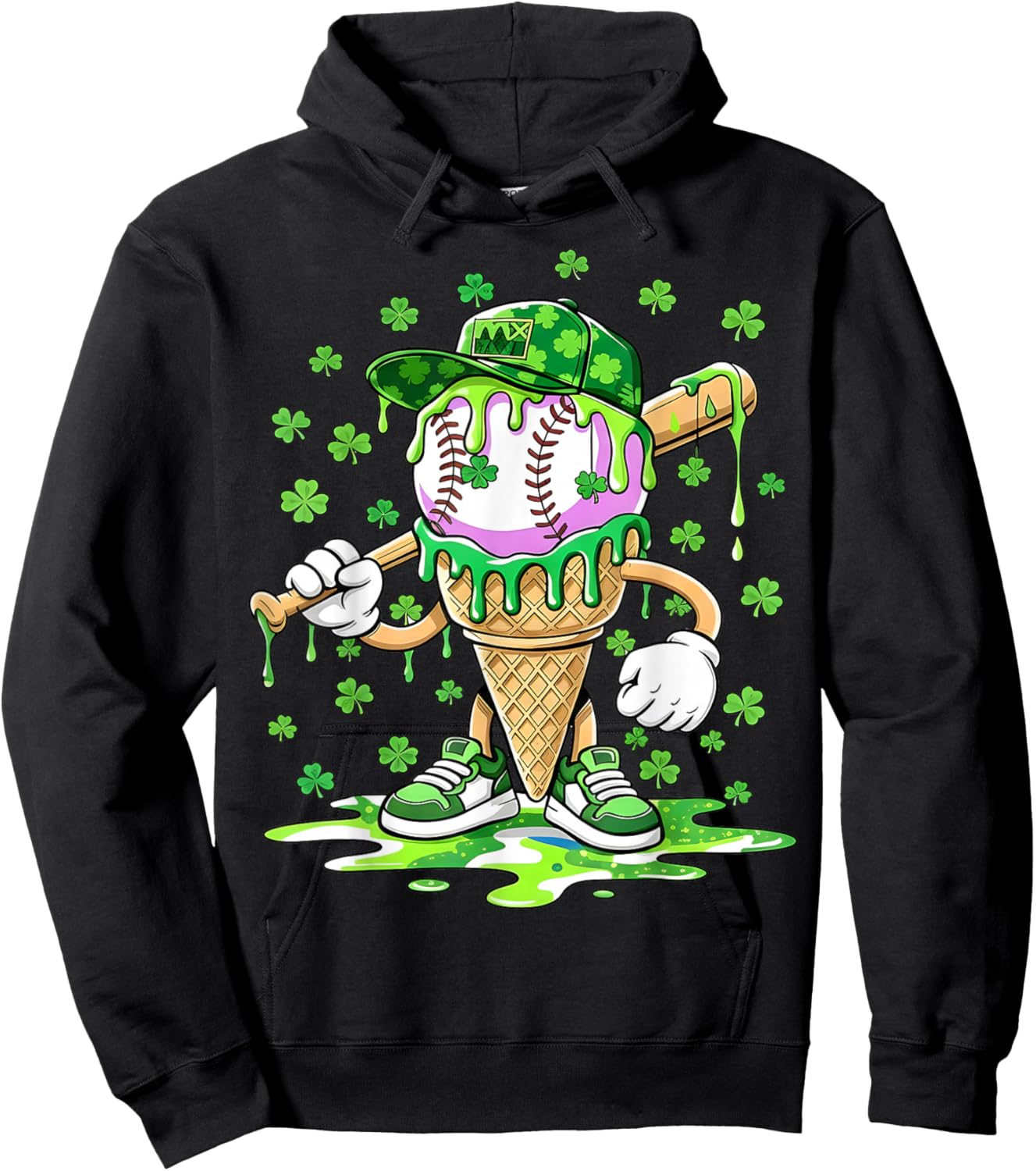 Kids Baseball Drip Ice Cream Apparel Boys St Patrick Day Hoodie - Hoodie | Black