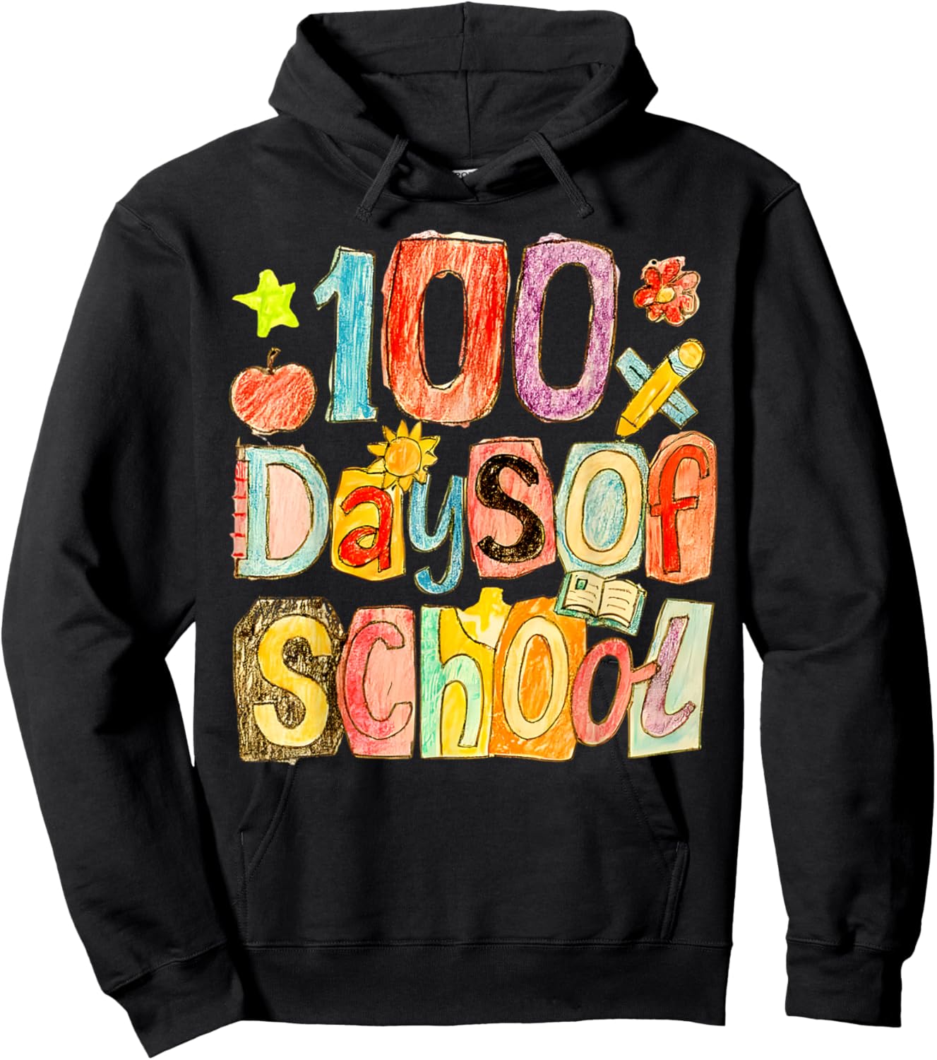 100 Days of School Crayon Art 100th Day Teacher Boys Girls Hoodie - Hoodie | Black