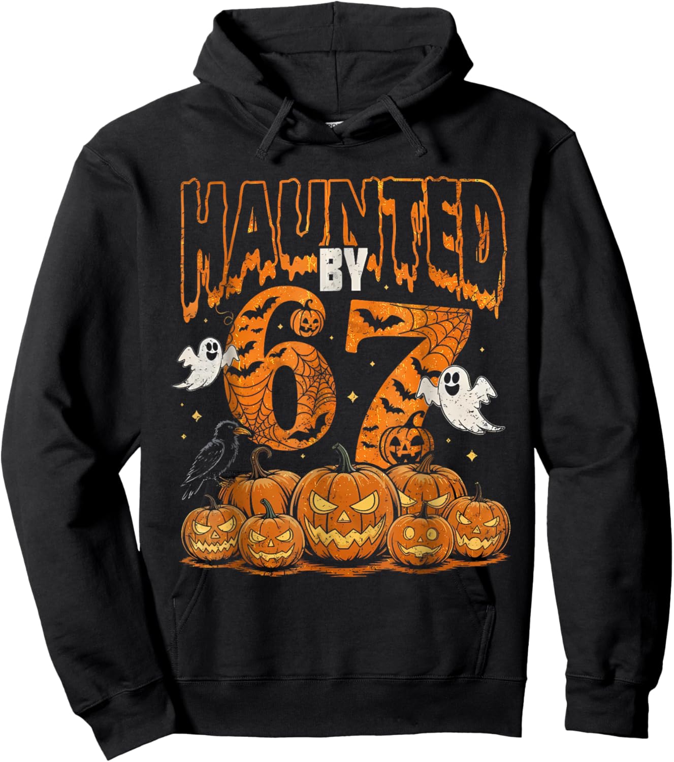 Haunted by 67 Six Seven Gen Alpha Z Halloween Pumpkin Ghost Hoodie - Hoodie | Black