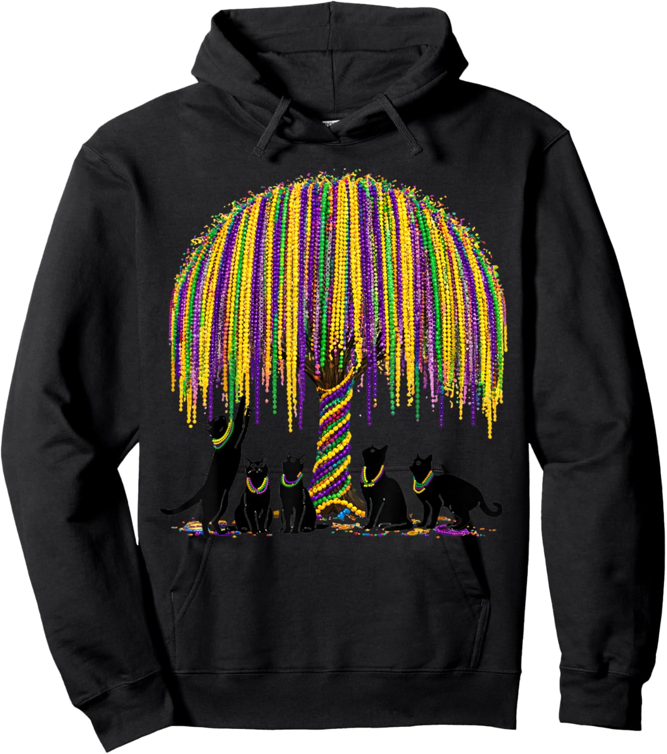 Funny Curious Cats Mardi Gras Outfit Kids Teens Hoodie - Hoodie | Black