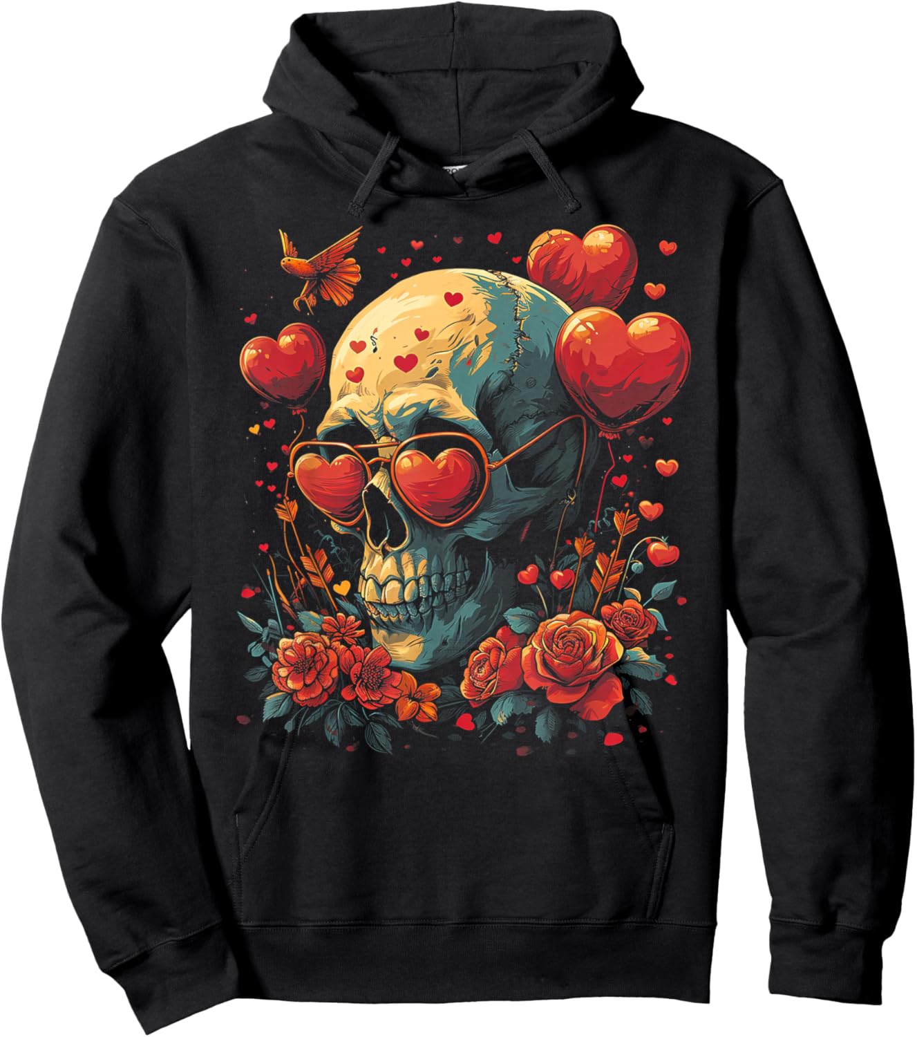 Skull Skeleton - Valentine's Day Funny Heart Love Hoodie - Hoodie | Black