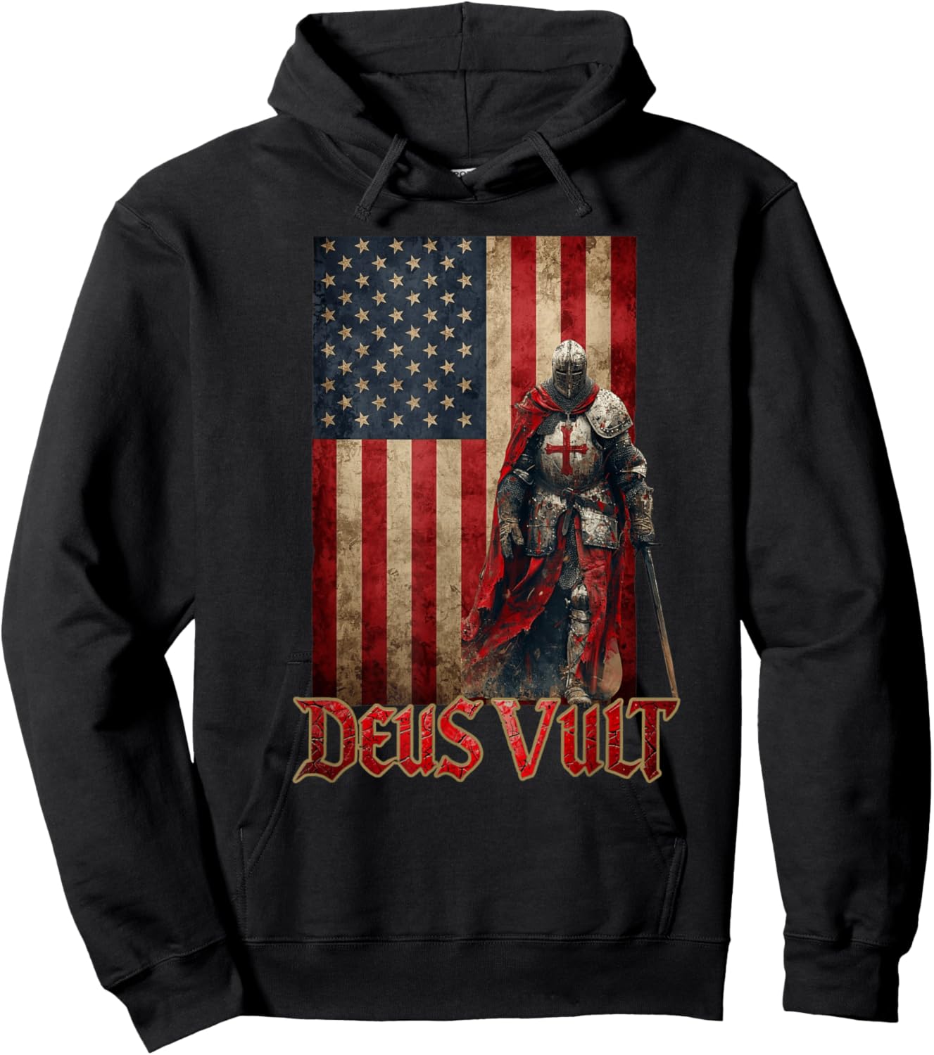 Deus Vult Knight Templar American Flag Crusader Hoodie - Hoodie | Black