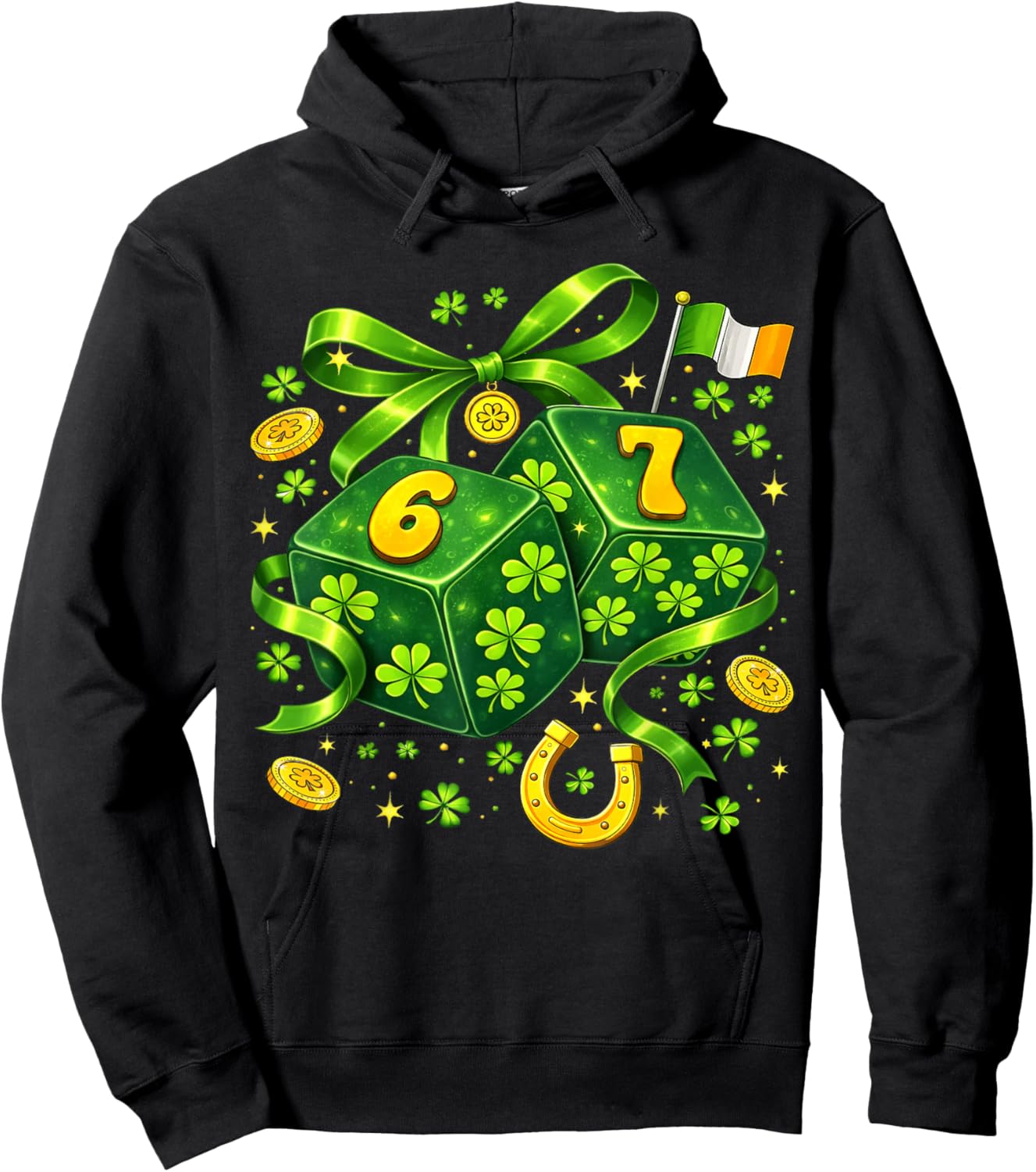 St Patricks Day Six Seven Coquette Dice 6 7 Meme Women Girls Hoodie - Hoodie | Black