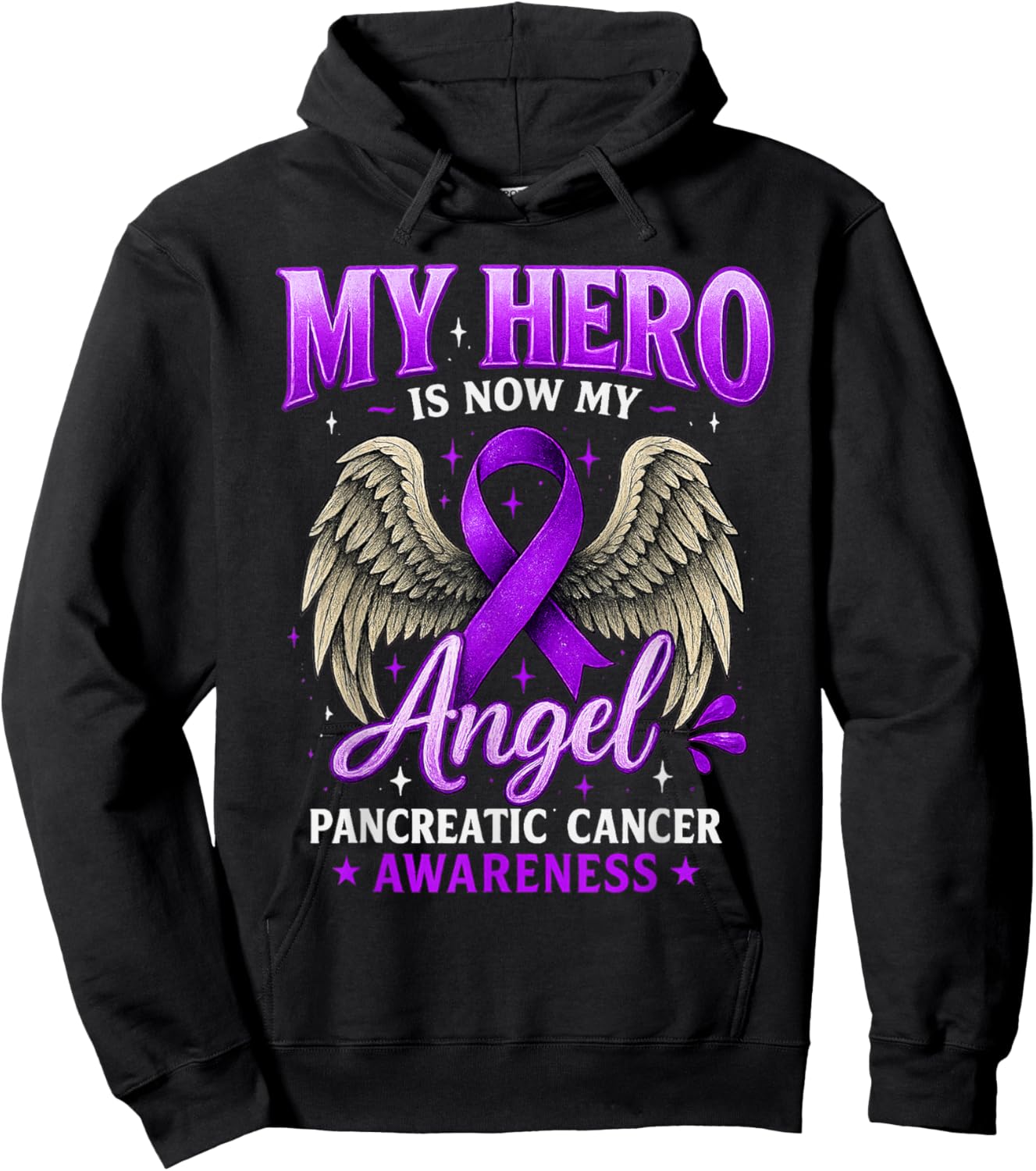 Pancreatic Cancer Awareness Memorial Ribbon Purple Support Hoodie - Hoodie | Black