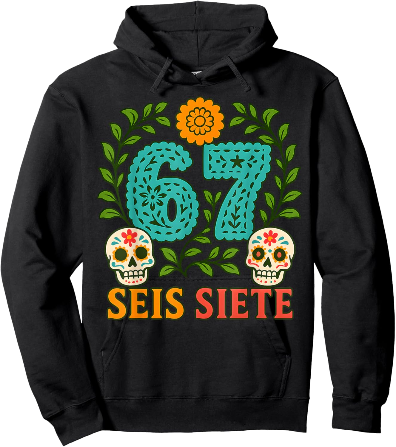 SEIS Siete Mexican Los Muertos Calaveras Sugar Skull 67 Boys Hoodie - Hoodie | Black
