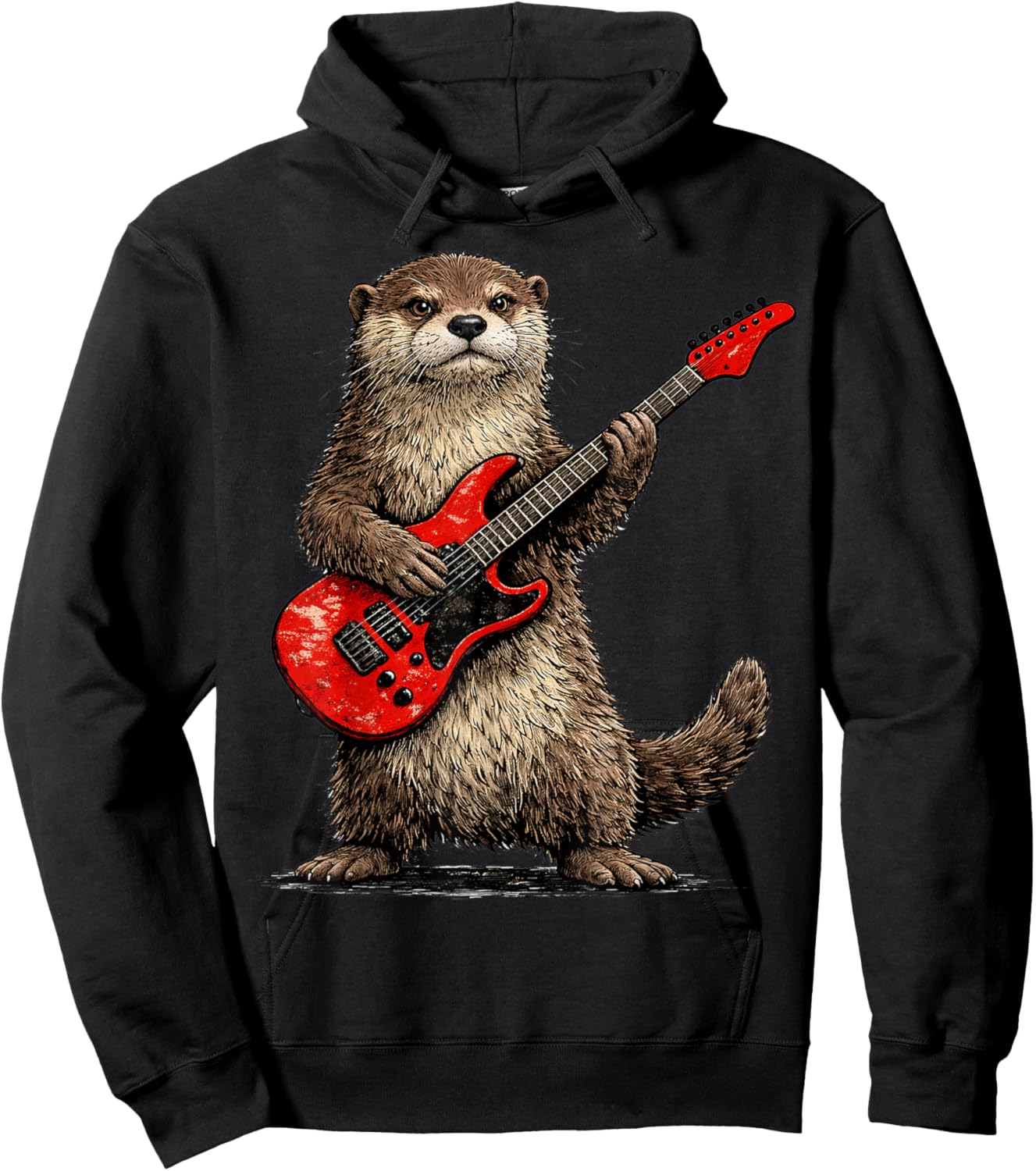 Funny Otter Playing Guitar Rock and Roll Gifts Men Women Kid Hoodie - Hoodie | Black