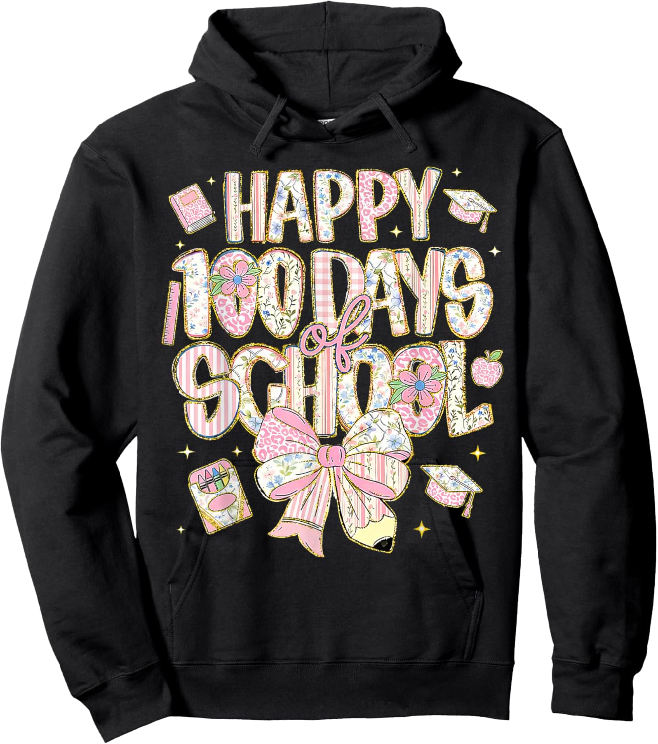 100th Day of School Preppy 100 Days Teacher Kid Coquette Bow Hoodie - Hoodie | Black