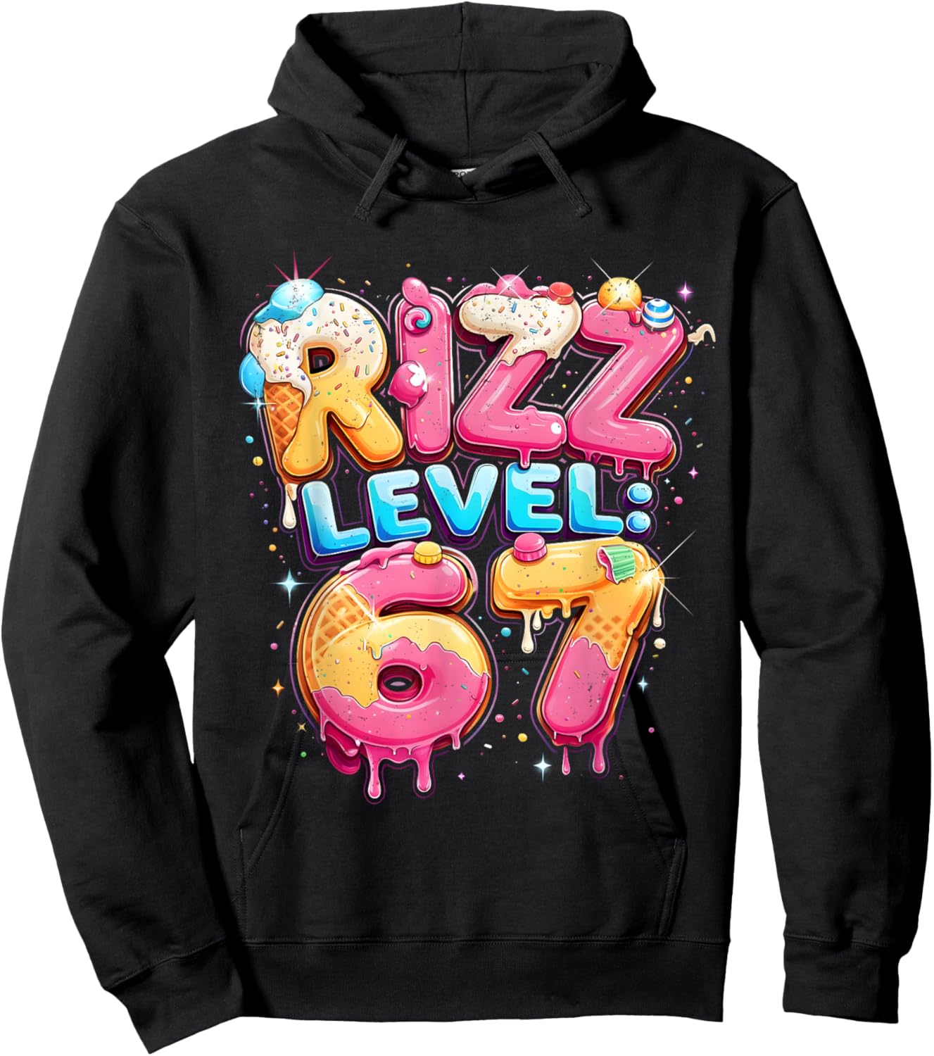 67 Ice Cream Drip Cool Meme Six Seven Gen Alpha Slang Hoodie - Hoodie | Black