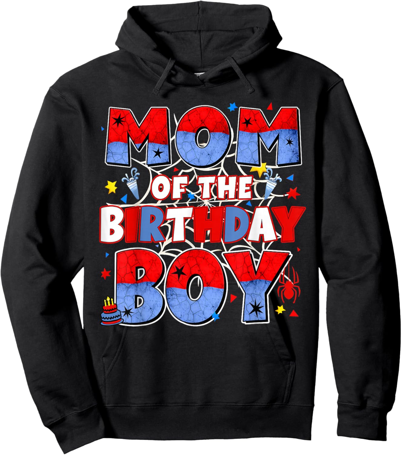 Mom of The Birthday Boy Family Spider Birthday Mommy Mother Hoodie - Hoodie | Black