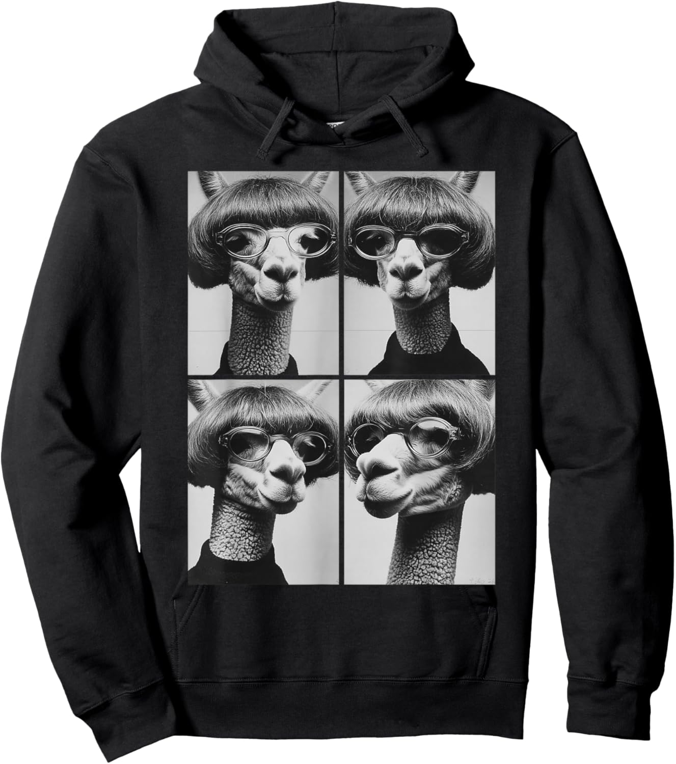 Funny Llamas with Sunglasses Farm Animals Meme Bob Haircut Hoodie - Hoodie | Black