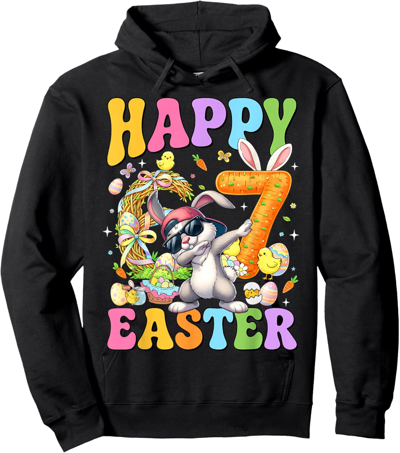Happy 6 7 Easter Funny Bunny Dabbing Happy Easter Day Kids Hoodie - Hoodie | Black