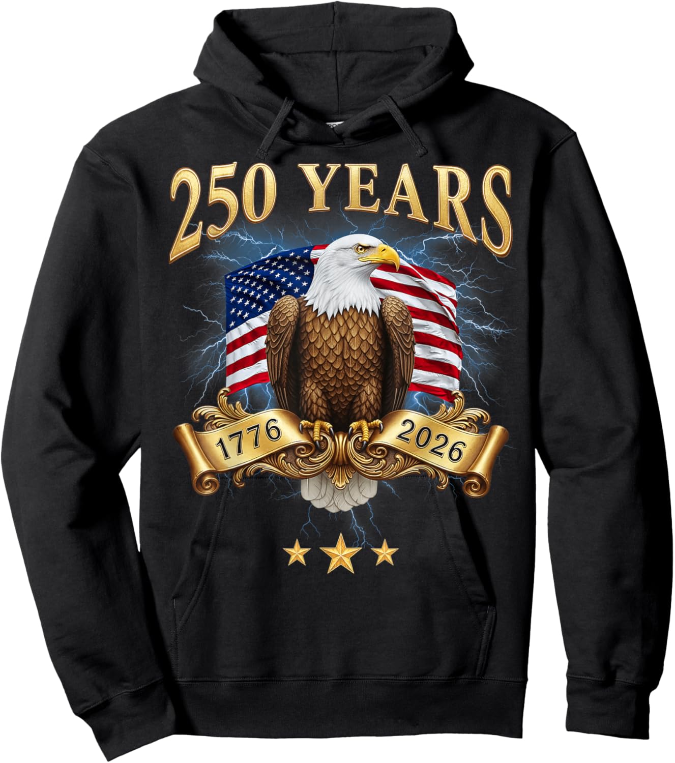 Eagle and Flag 250 Years 1776-2026 250th Birthday Bootleg Hoodie - Hoodie | Black