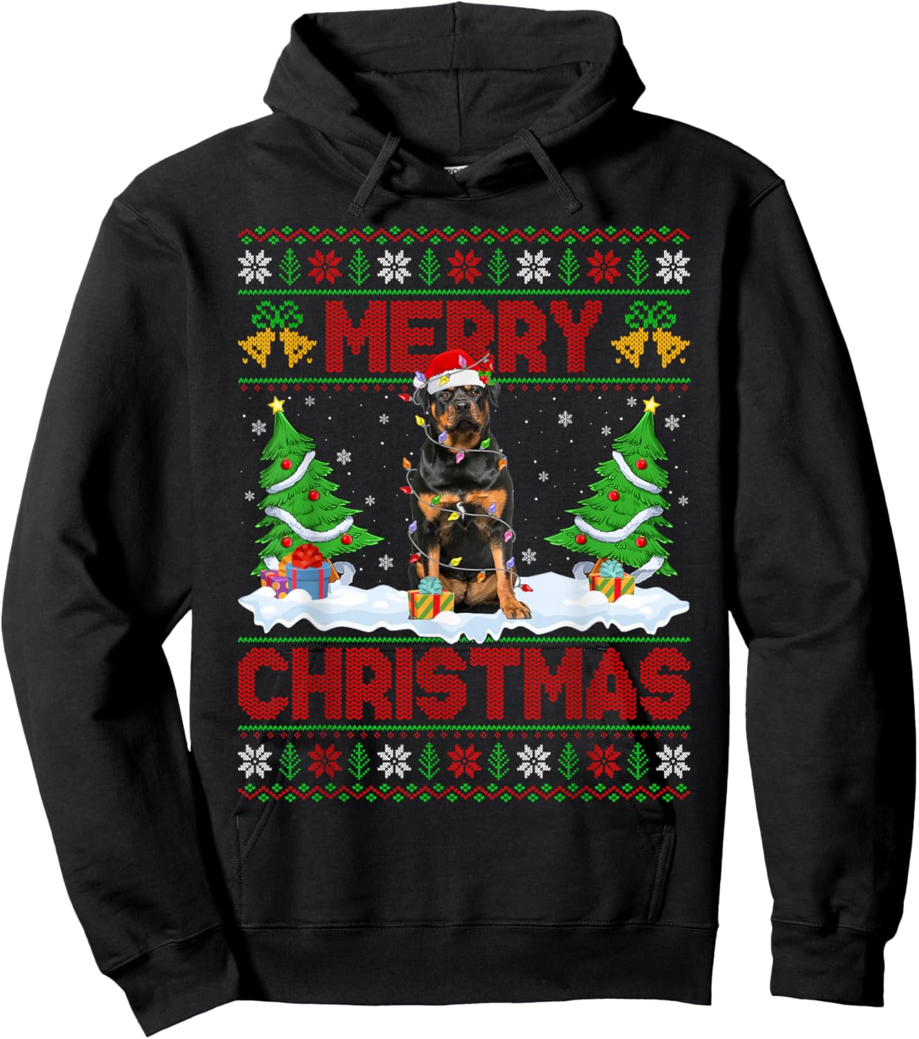 Rottweiler Ugly Xmas Sweater Funny Pet Dog Lover Christmas Hoodie - Hoodie | Black
