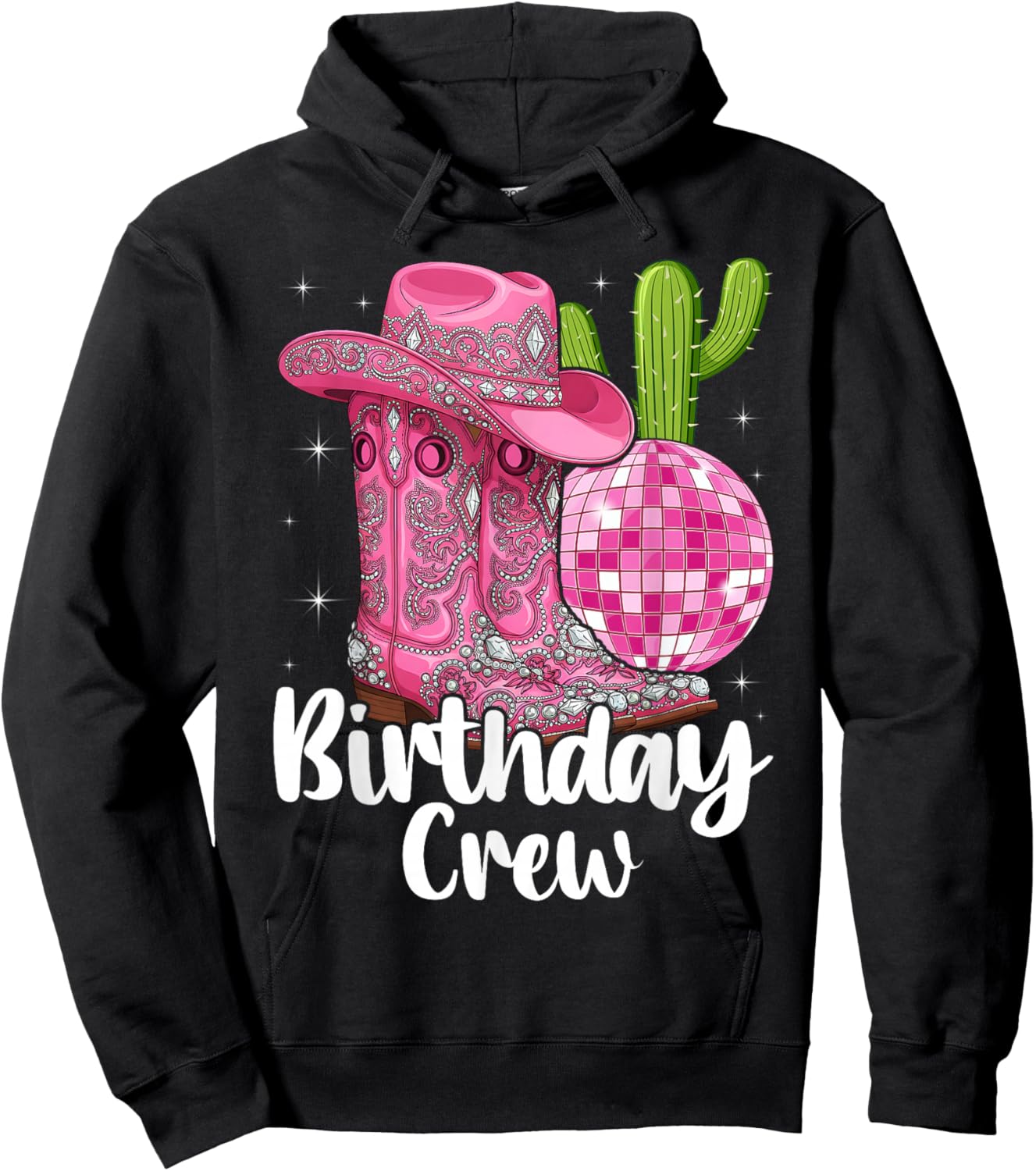 Birthday Crew Party Squad Cowboy Cowgirl Boot Hat Hoodie - Hoodie | Black