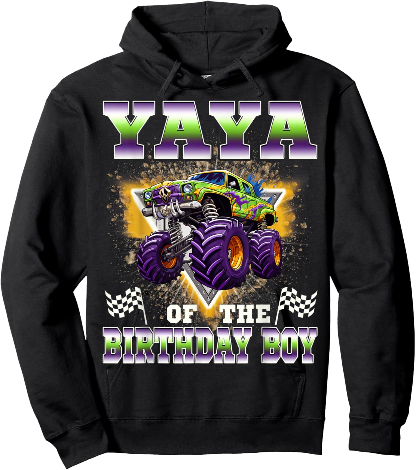 Yaya of The Birthday Boy Monster Truck Birthday Family Hoodie - Hoodie | Black
