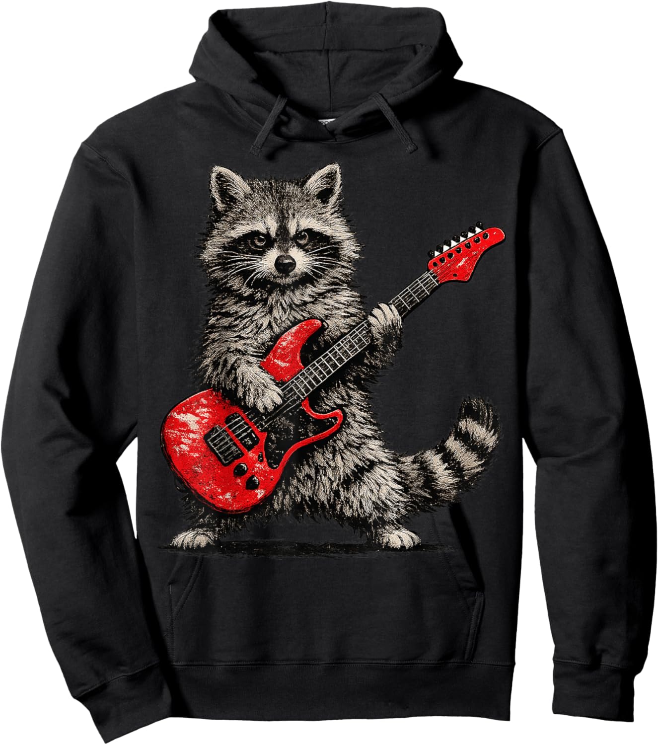 Funny Raccoon Playing Guitar Rock and Roll Gifts Men Women Hoodie - Hoodie | Black