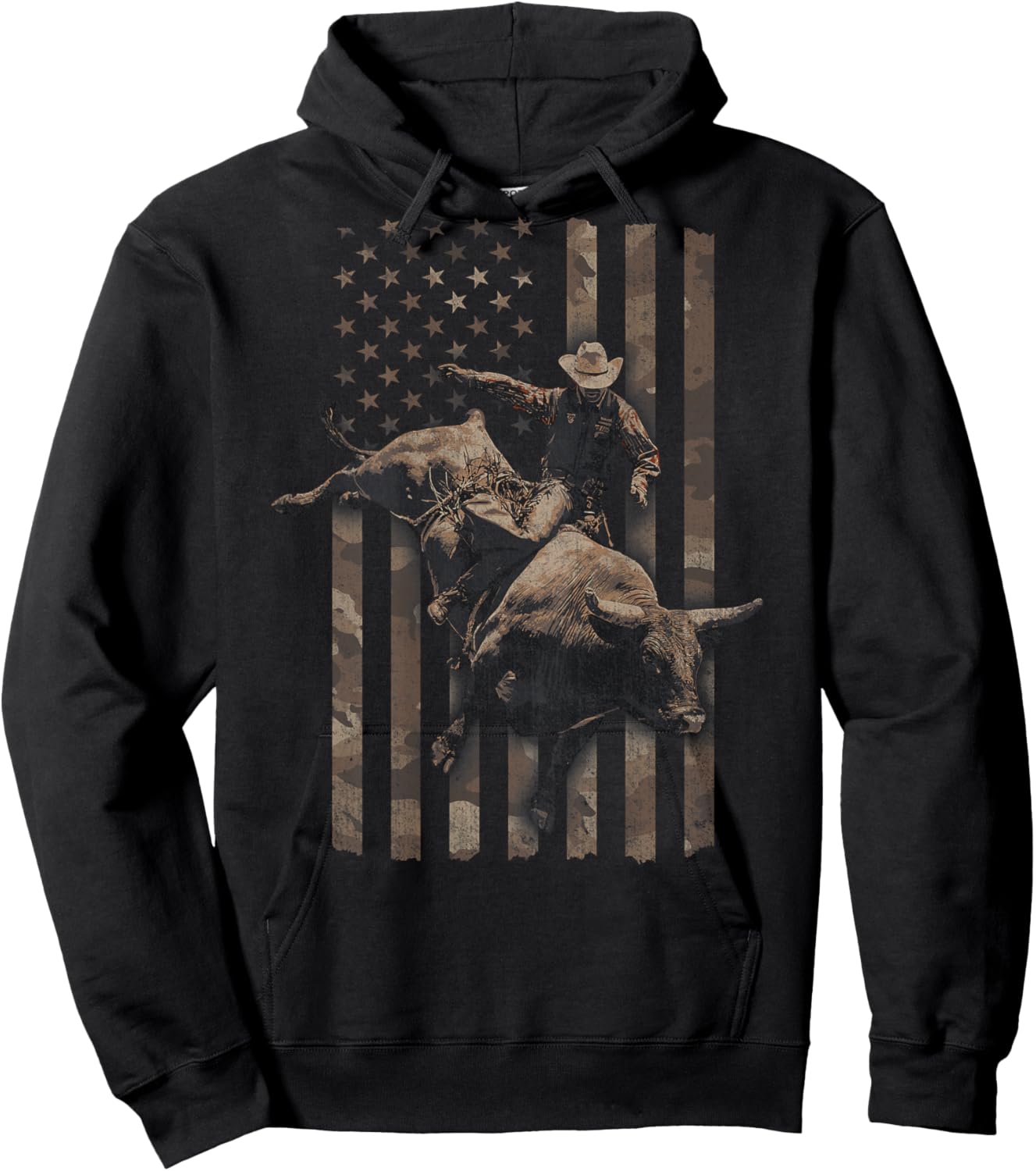 Rodeo American Flag (Design on Back) Hoodie - Hoodie | Black