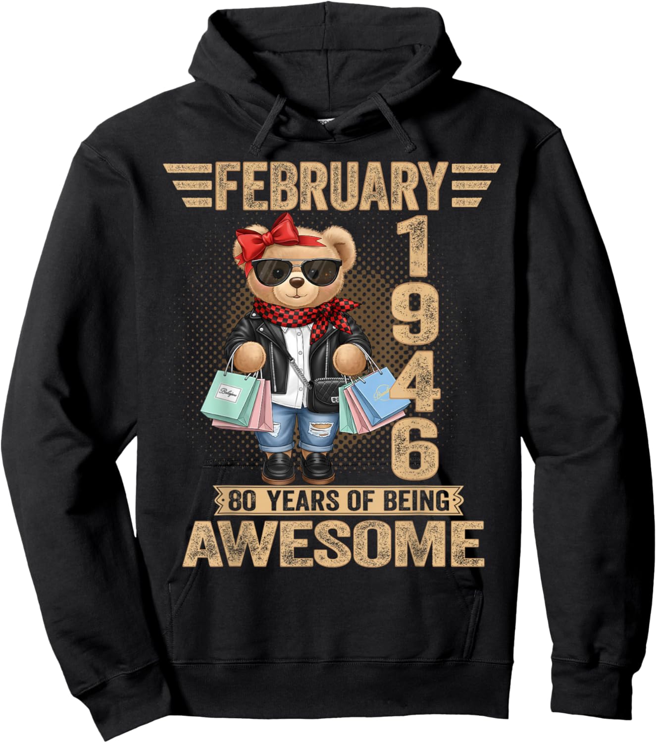 80 Year Old February 1946 Teddy Bear 80th Birthday Women Hoodie - Hoodie | Black