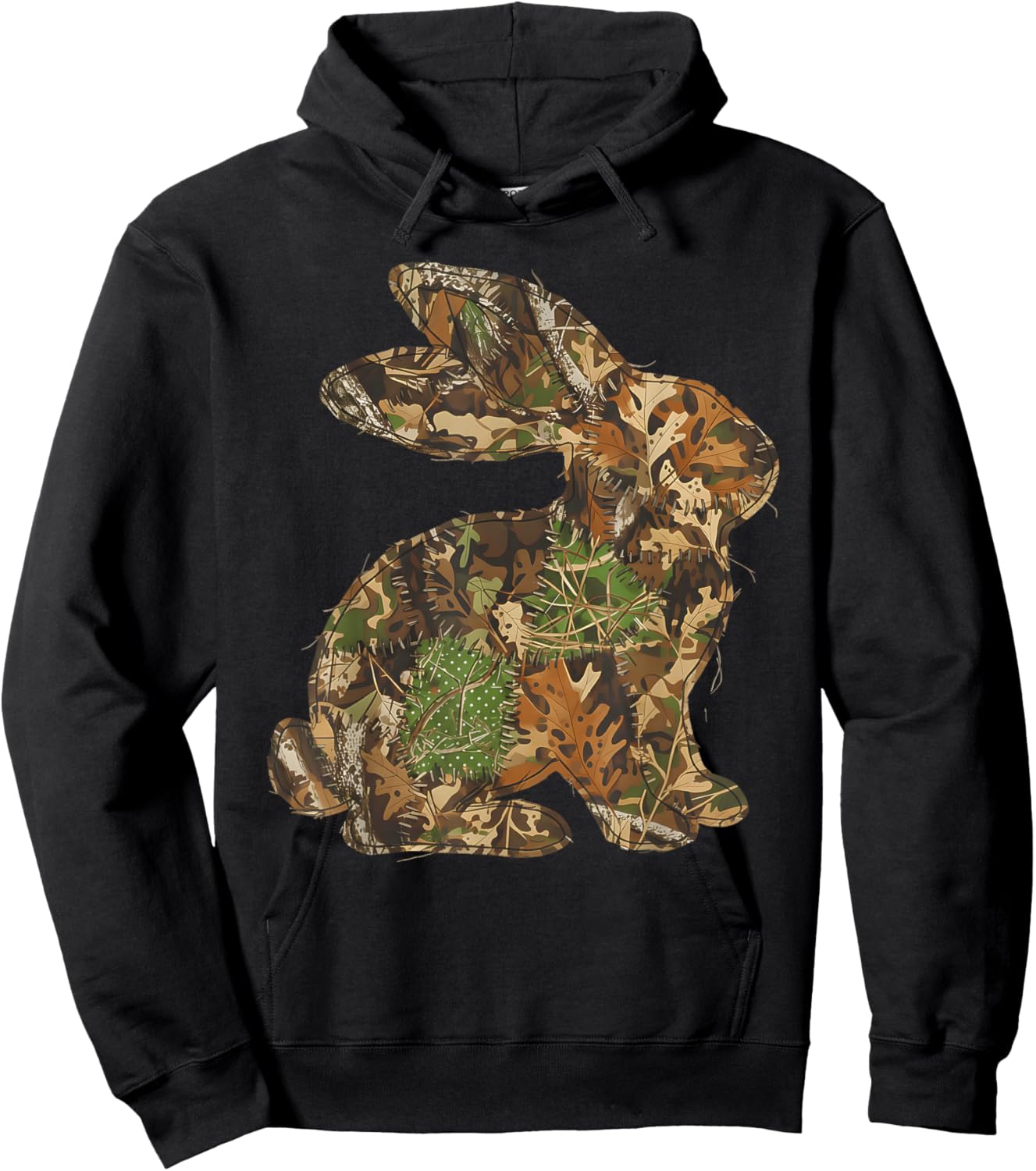 Camo Easter Bunny Patchwork Spring Rabbit Men Women Kids Hoodie - Hoodie | Black