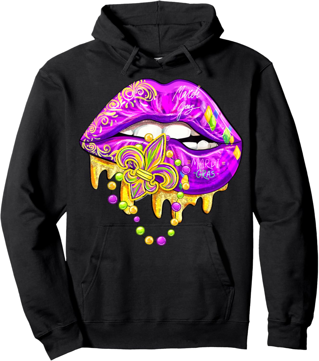 Mardi Gras Lips Carnival Fleur De Lis Costume Women Girl Kid Hoodie - Hoodie | Black