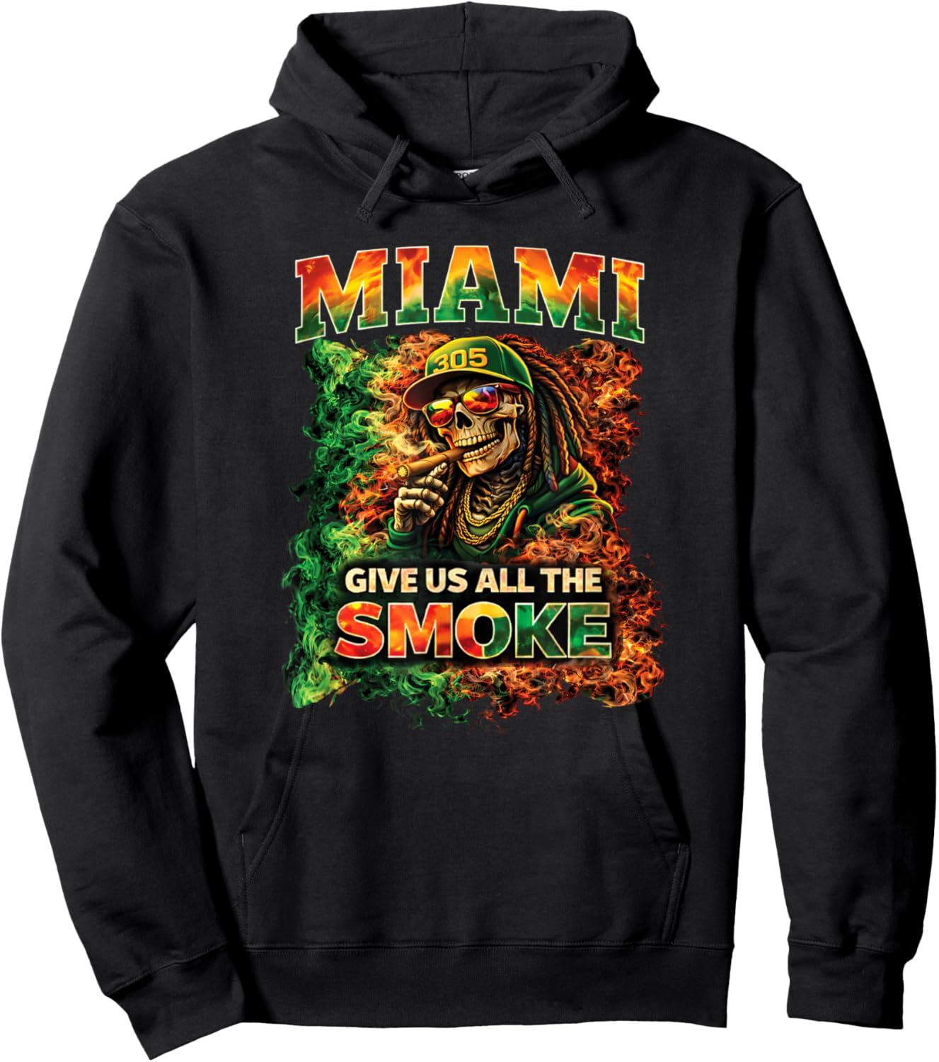 Miami Smokey Rasta Quote Cool 305 Skeleton City Pride Hoodie - Hoodie | Black