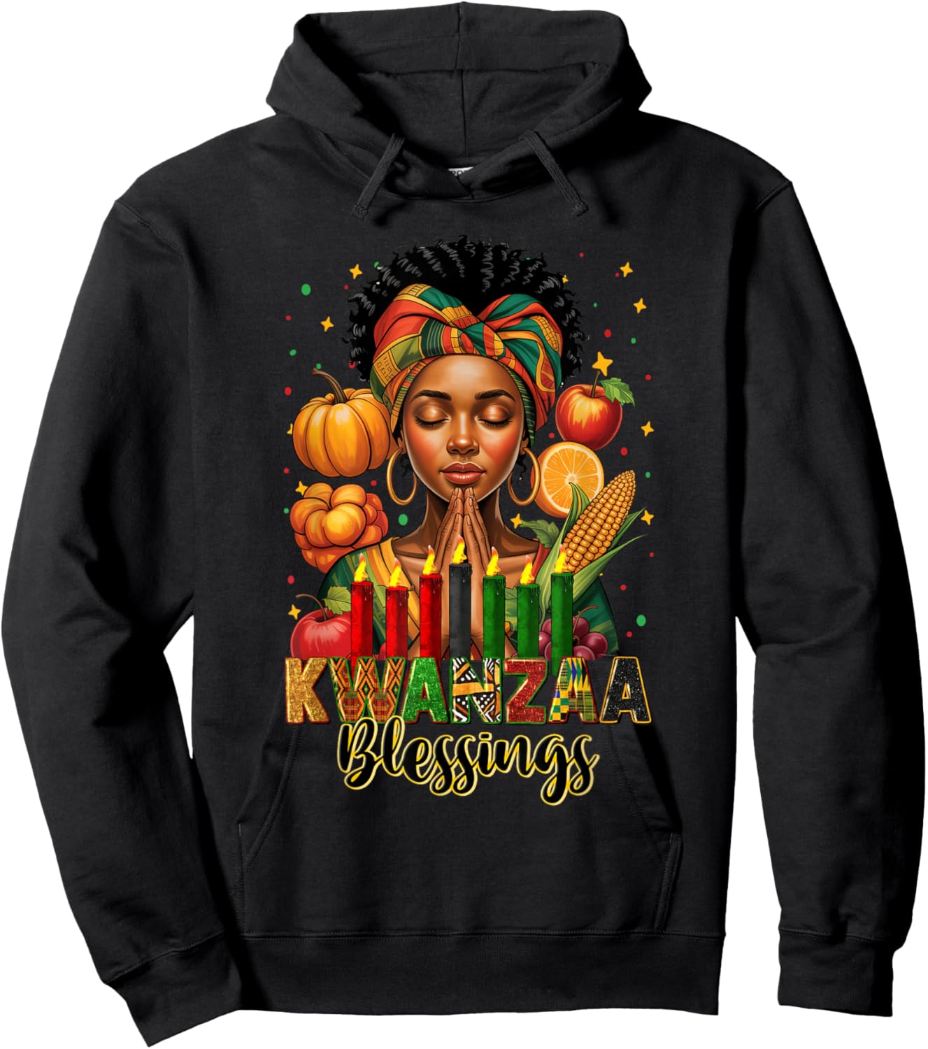 Kwanzaa Blessings Pray Black Woman Afro American Christian Hoodie - Hoodie | Black