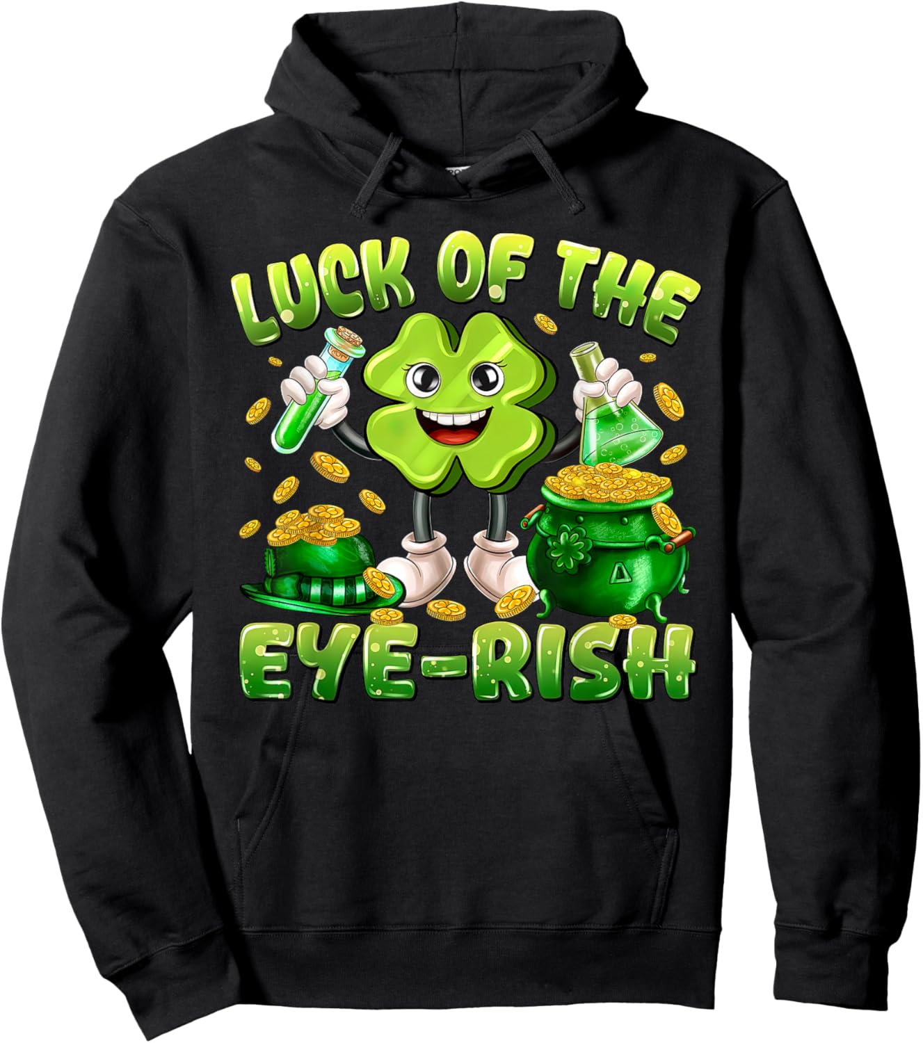 Luck of The Eye-Rish Shamrock St Patrick's Day Optometry Eye Hoodie - Hoodie | Black